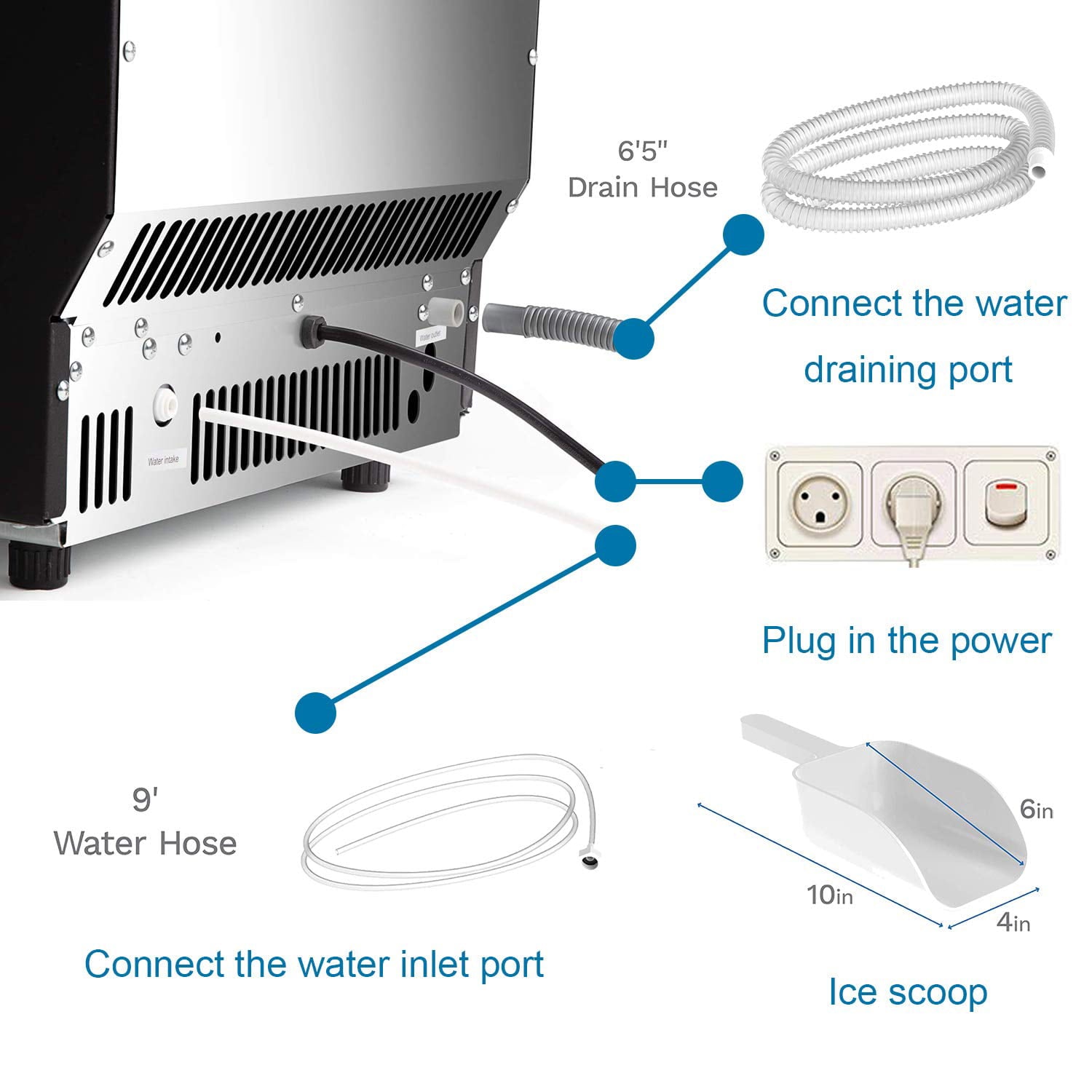 Almacenamiento de hielo de 48 libras con capacidad para producir 200 libras de hielo al día - Fabricador de hielo en cubos de acero inoxidable (Cowsar)