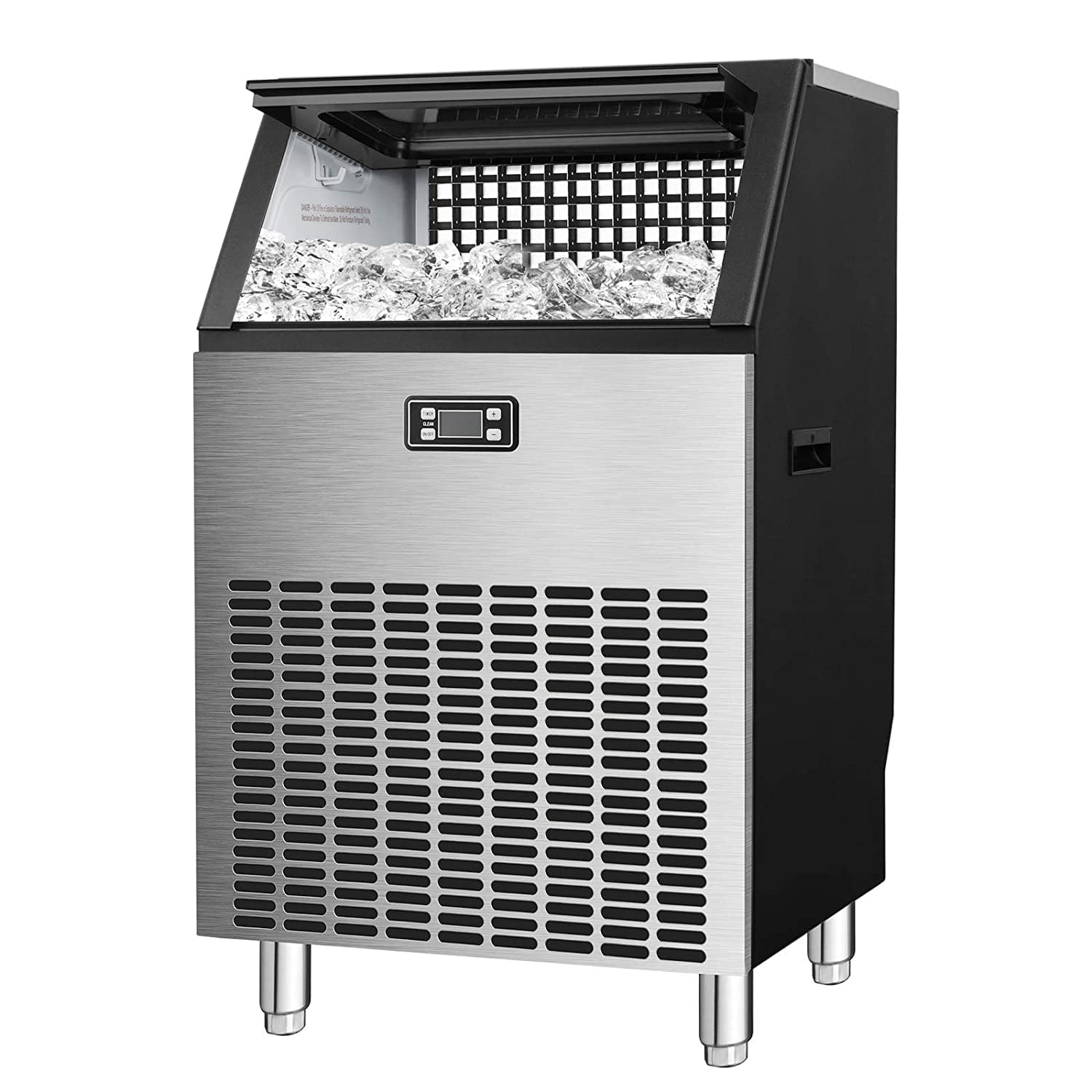 Almacenamiento de hielo de 48 libras con capacidad para producir 200 libras de hielo al día - Fabricador de hielo en cubos de acero inoxidable (Cowsar)