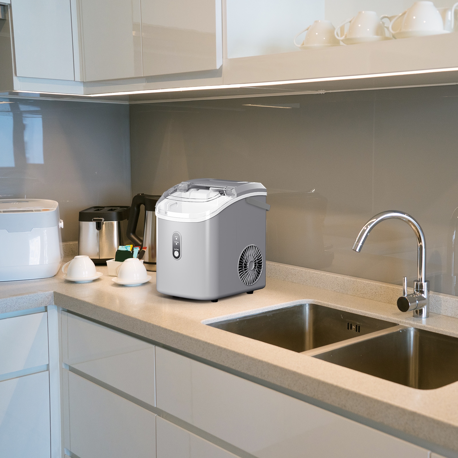Máquina para hacer hielo de Nugget/Pebble de 34 libras por día para colocar en la encimera o portátil (Gris) Z580023
