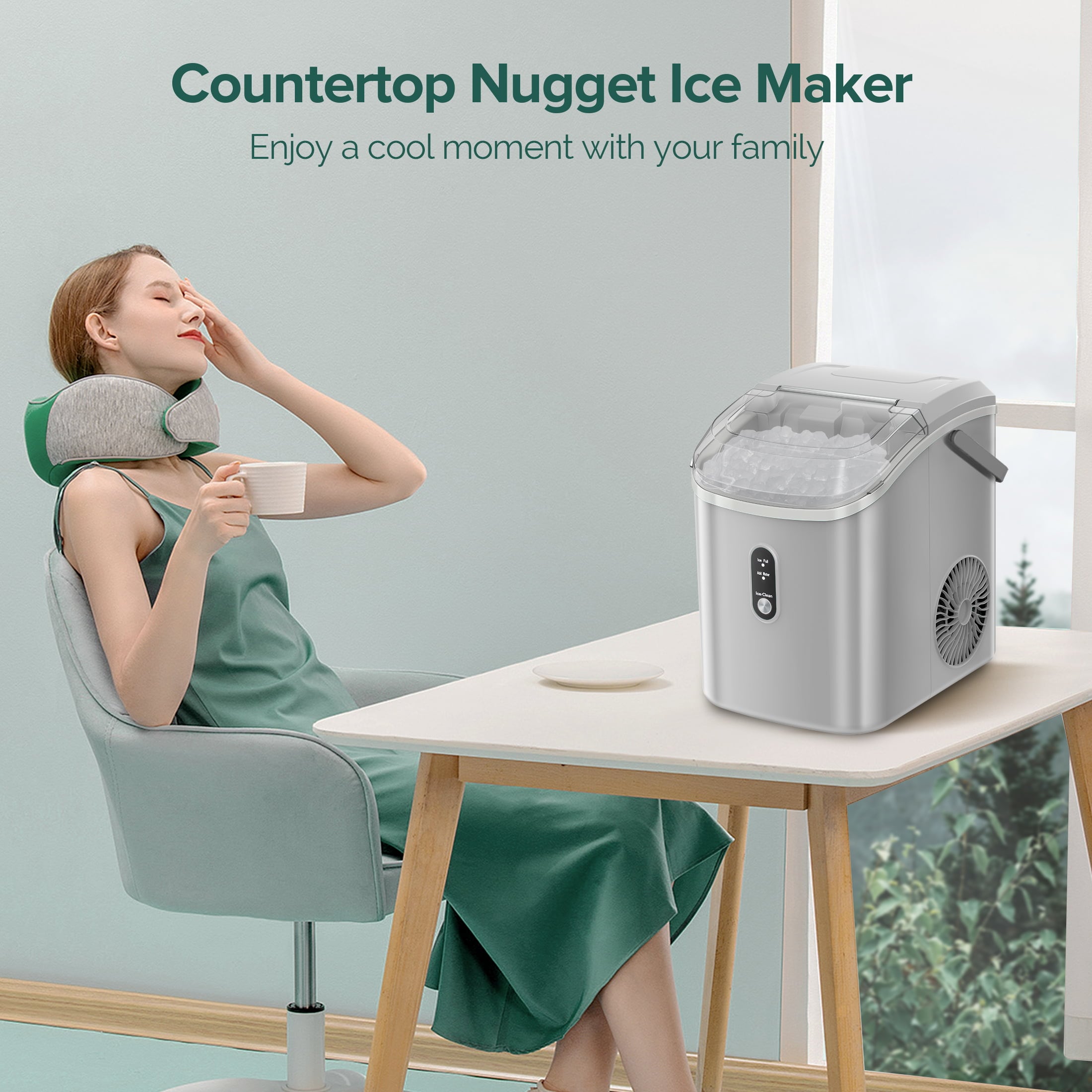 Máquina para hacer hielo de Nugget/Pebble de 34 libras por día para colocar en la encimera o portátil (Gris) Z580023