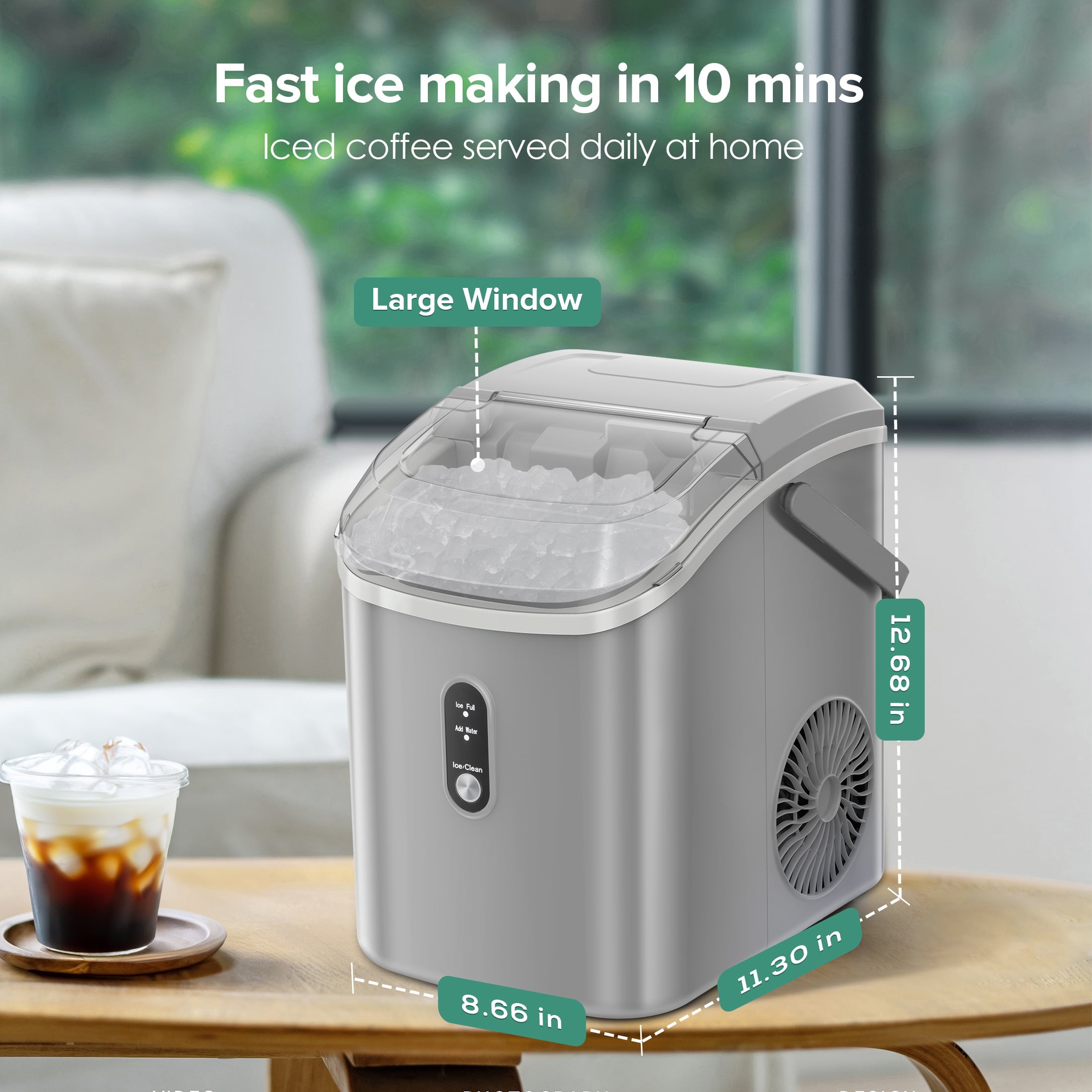 Máquina para hacer hielo de Nugget/Pebble de 34 libras por día para colocar en la encimera o portátil (Gris) Z580023