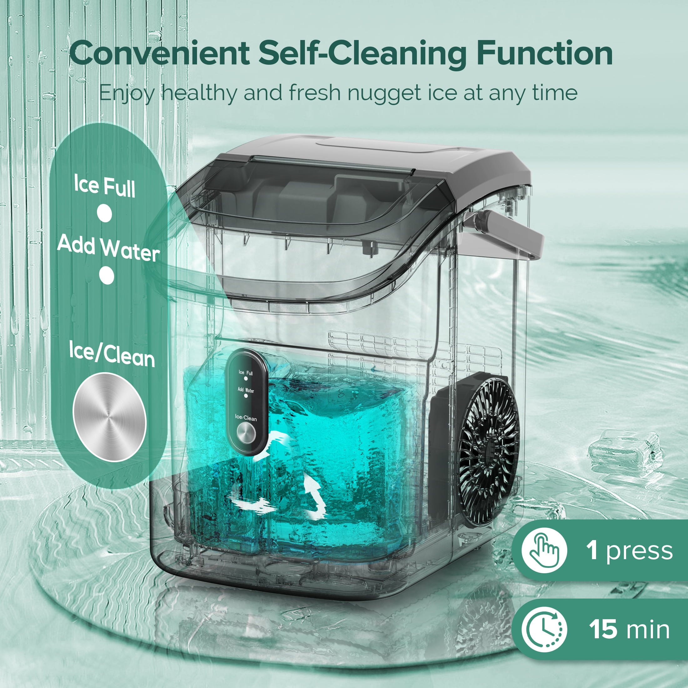 Máquina para hacer hielo de Nugget/Pebble de 34 libras por día para colocar en la encimera o portátil (Gris) Z580023