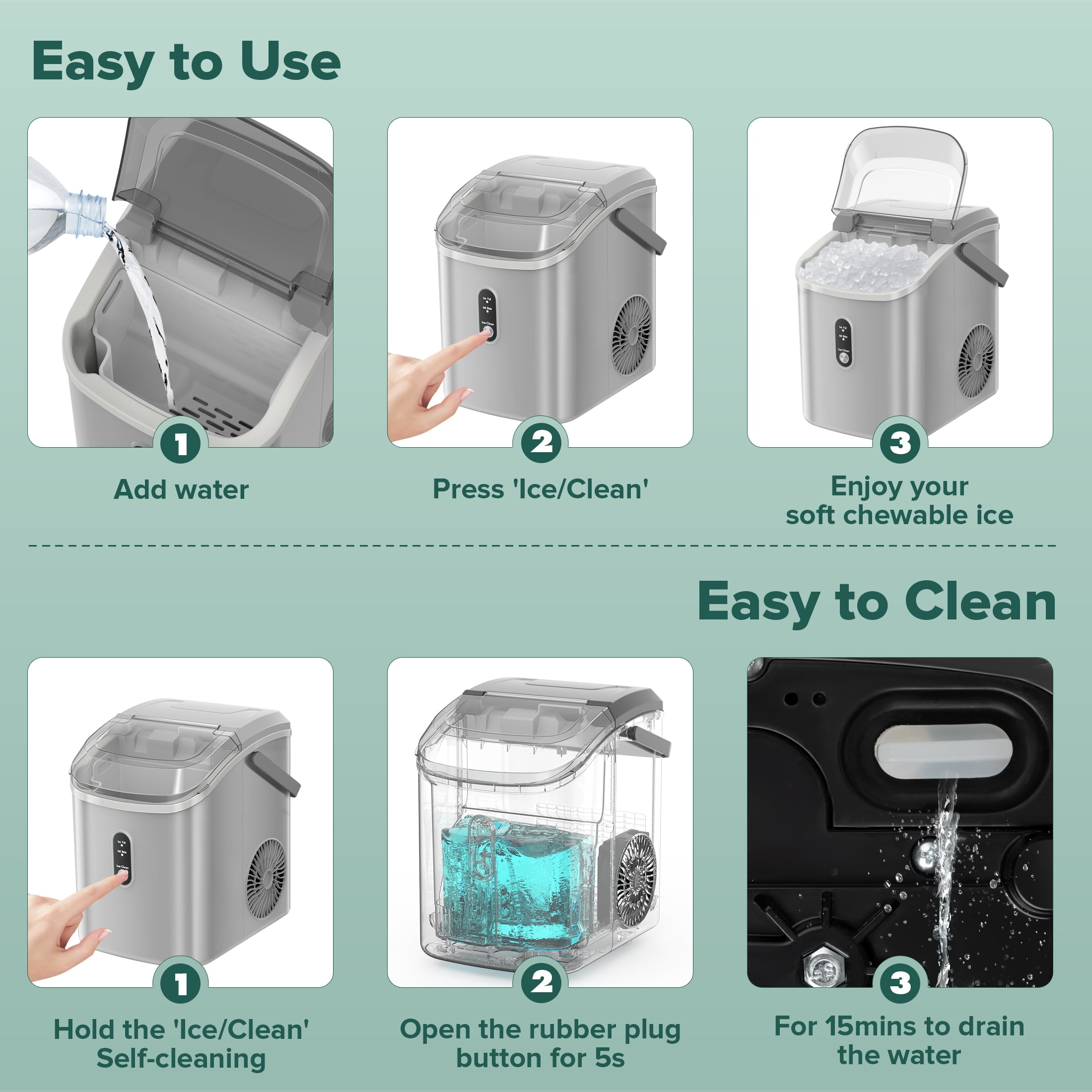 Máquina para hacer hielo de Nugget/Pebble de 34 libras por día para colocar en la encimera o portátil (Gris) Z580023