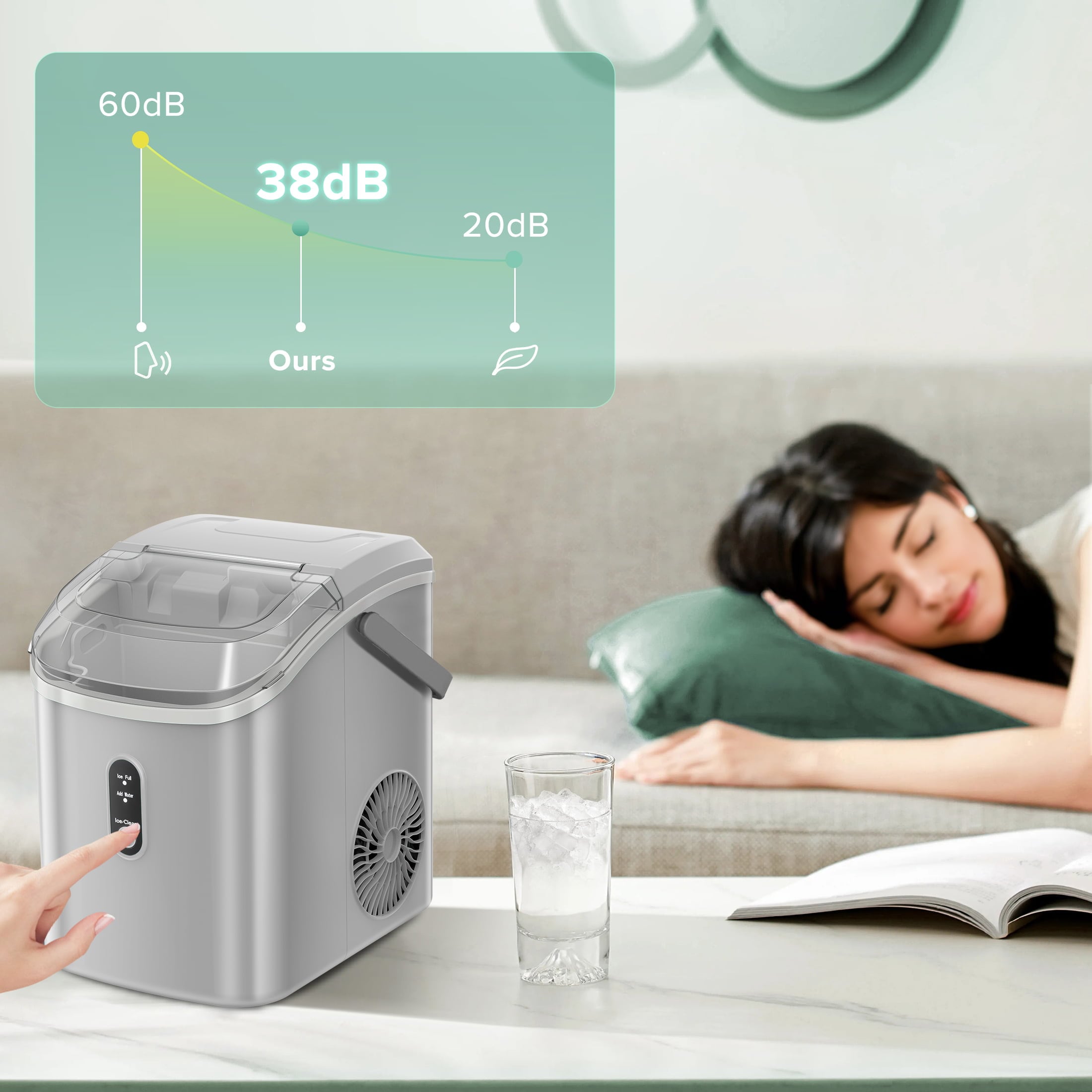 Máquina para hacer hielo de Nugget/Pebble de 34 libras por día para colocar en la encimera o portátil (Gris) Z580023