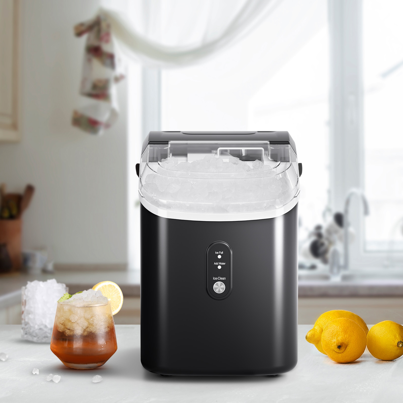 Fabricador de hielo portátil de cubitos/pepitas de hielo de 34 libras al día para encimera o portátil (Negro) Z580022