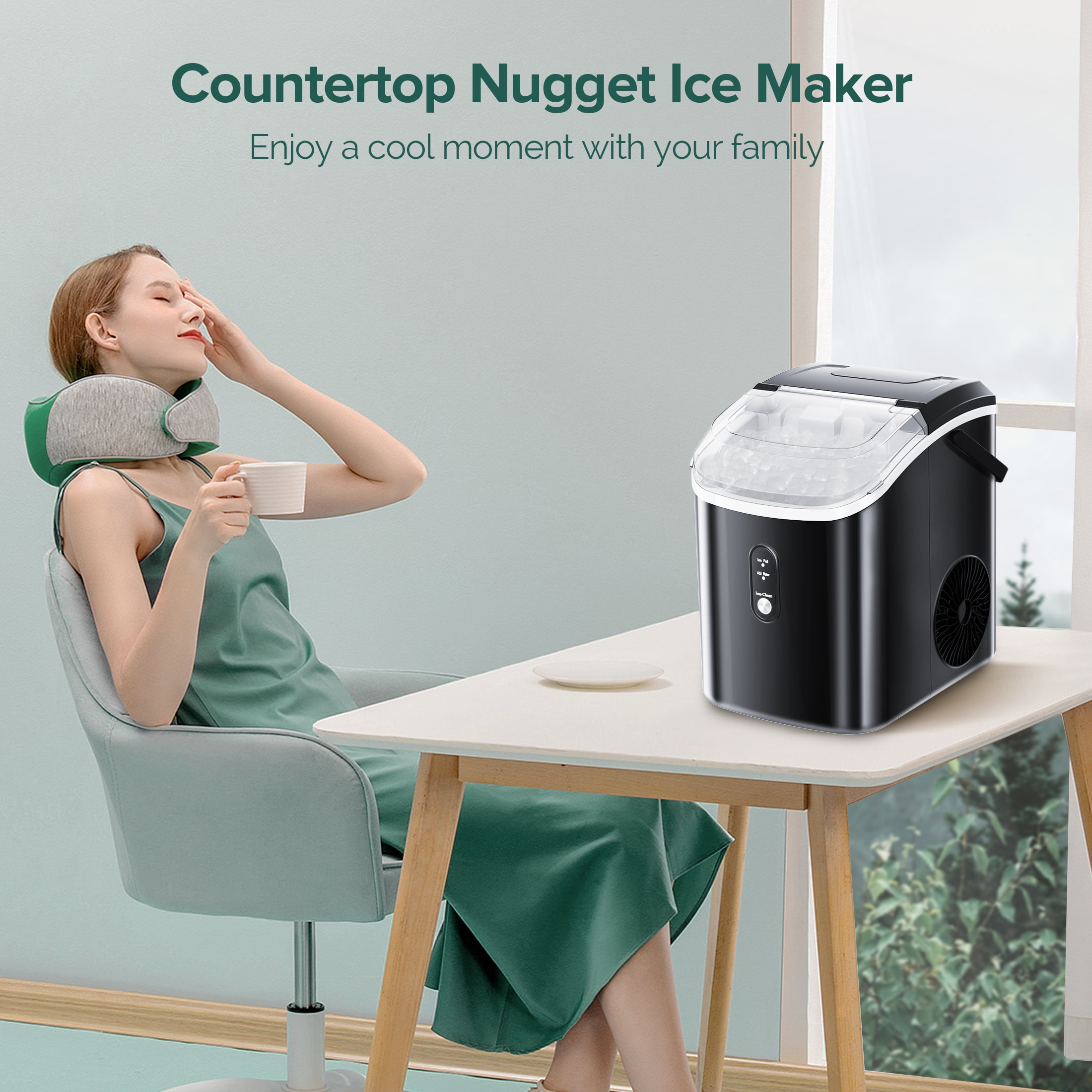 Fabricador de hielo portátil de cubitos/pepitas de hielo de 34 libras al día para encimera o portátil (Negro) Z580022