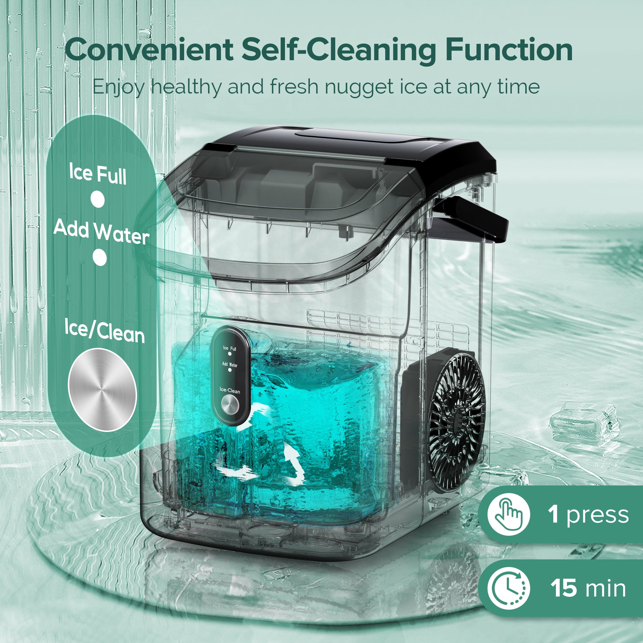 Fabricador de hielo portátil de cubitos/pepitas de hielo de 34 libras al día para encimera o portátil (Negro) Z580022