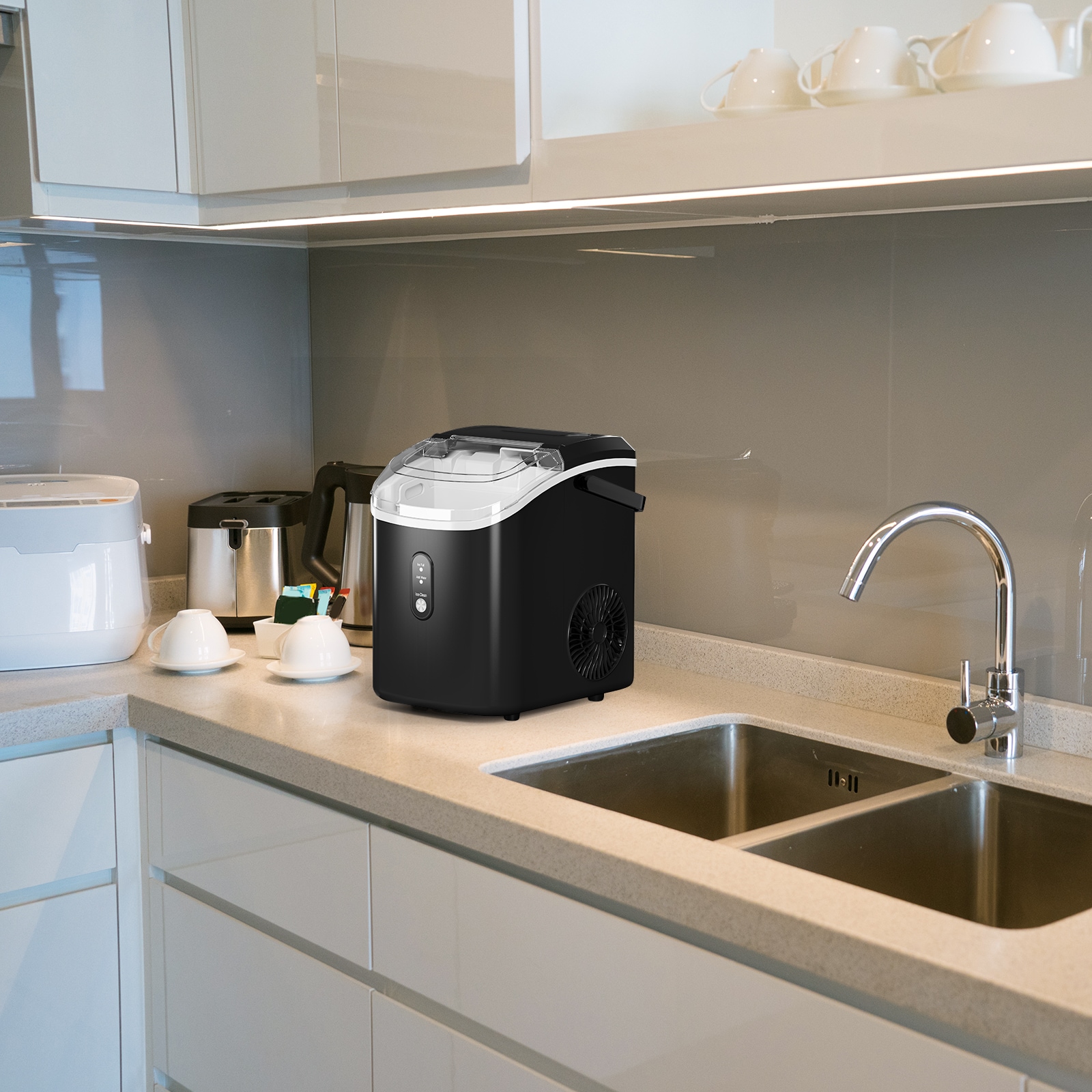 Fabricador de hielo portátil de cubitos/pepitas de hielo de 34 libras al día para encimera o portátil (Negro) Z580022
