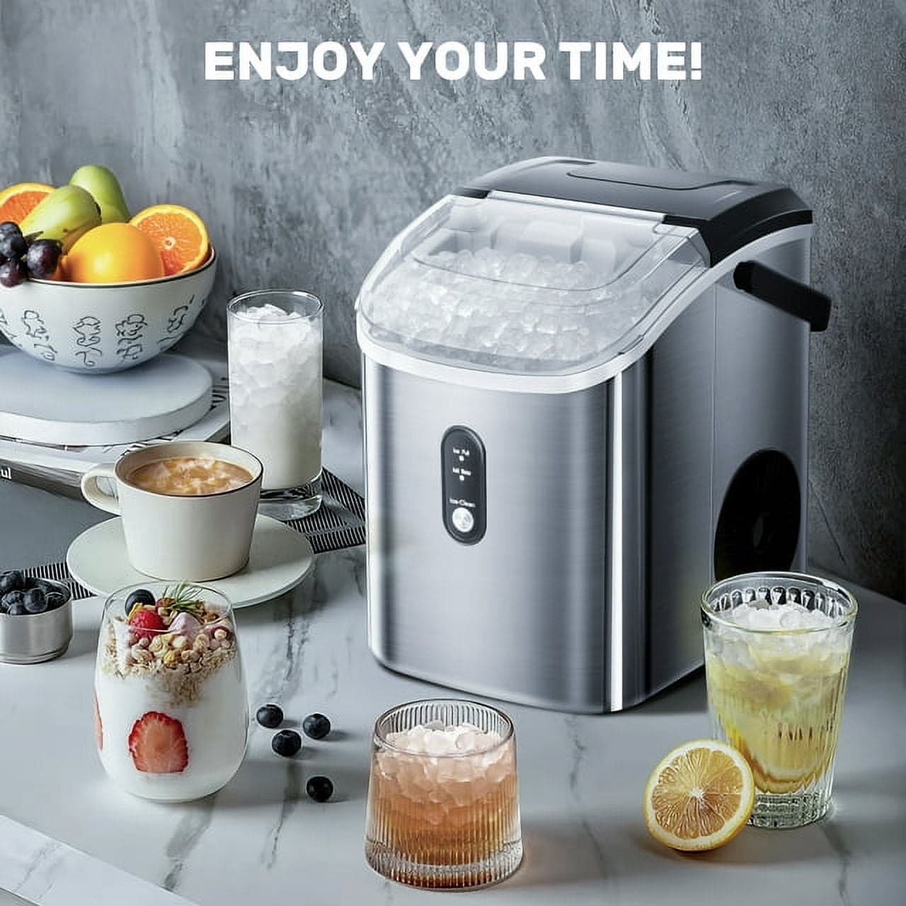 Fabricador de hielo de pepita/pedazos de hielo de 34 libras por día para encimera o portátil (acero inoxidable plateado) Z580016