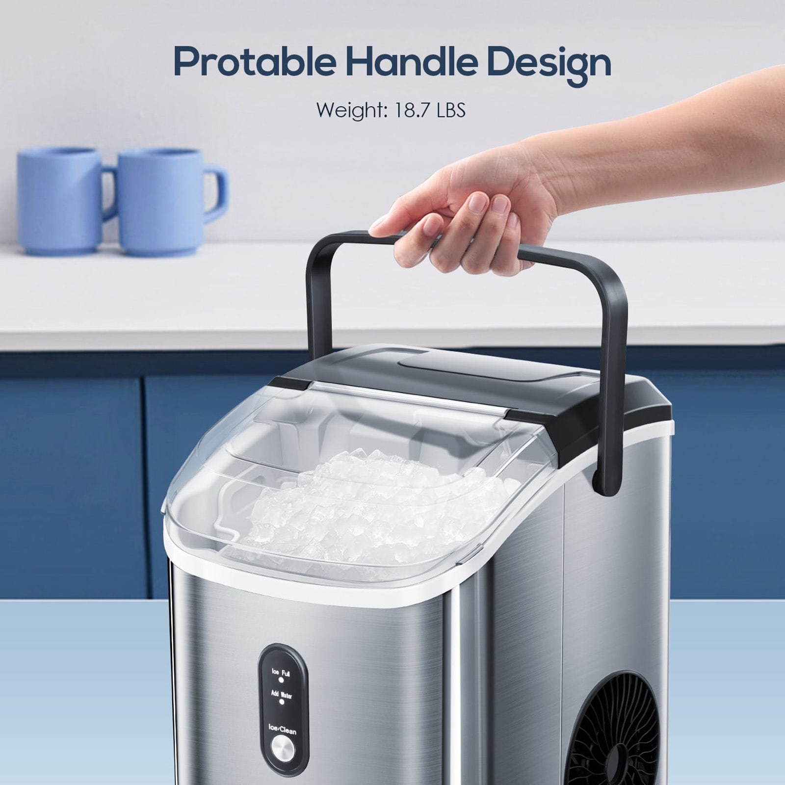 Fabricador de hielo de pepita/pedazos de hielo de 34 libras por día para encimera o portátil (acero inoxidable plateado) Z580016