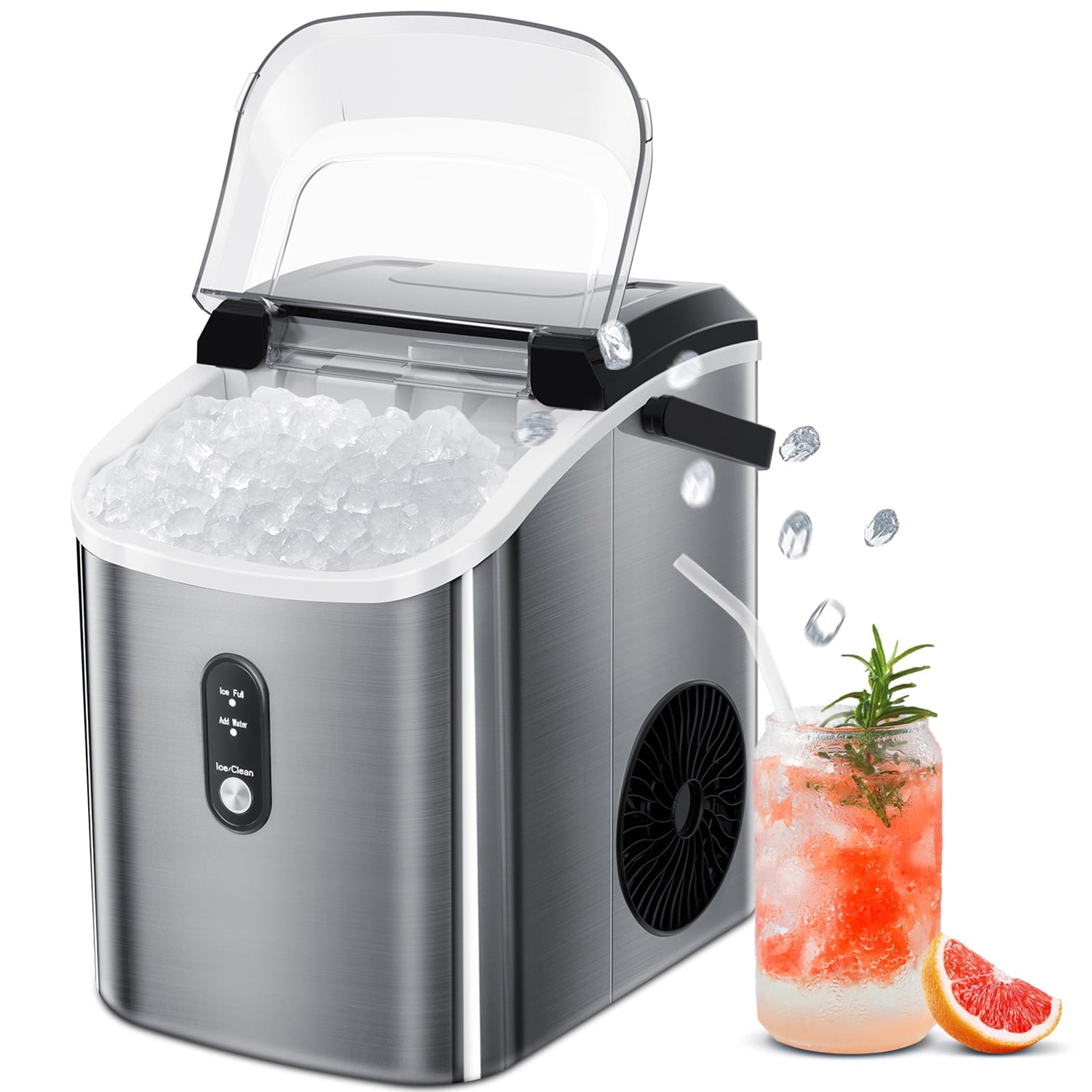 Fabricador de hielo de pepita/pedazos de hielo de 34 libras por día para encimera o portátil (acero inoxidable plateado) Z580016