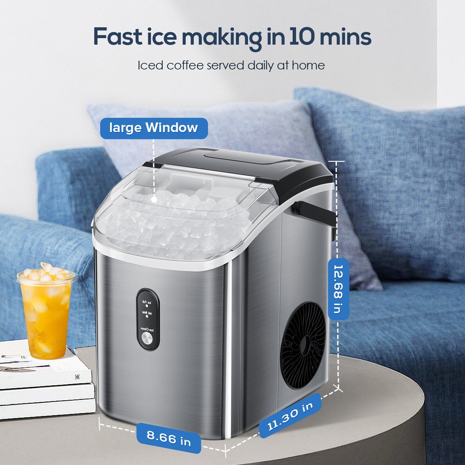 Fabricador de hielo de pepita/pedazos de hielo de 34 libras por día para encimera o portátil (acero inoxidable plateado) Z580016