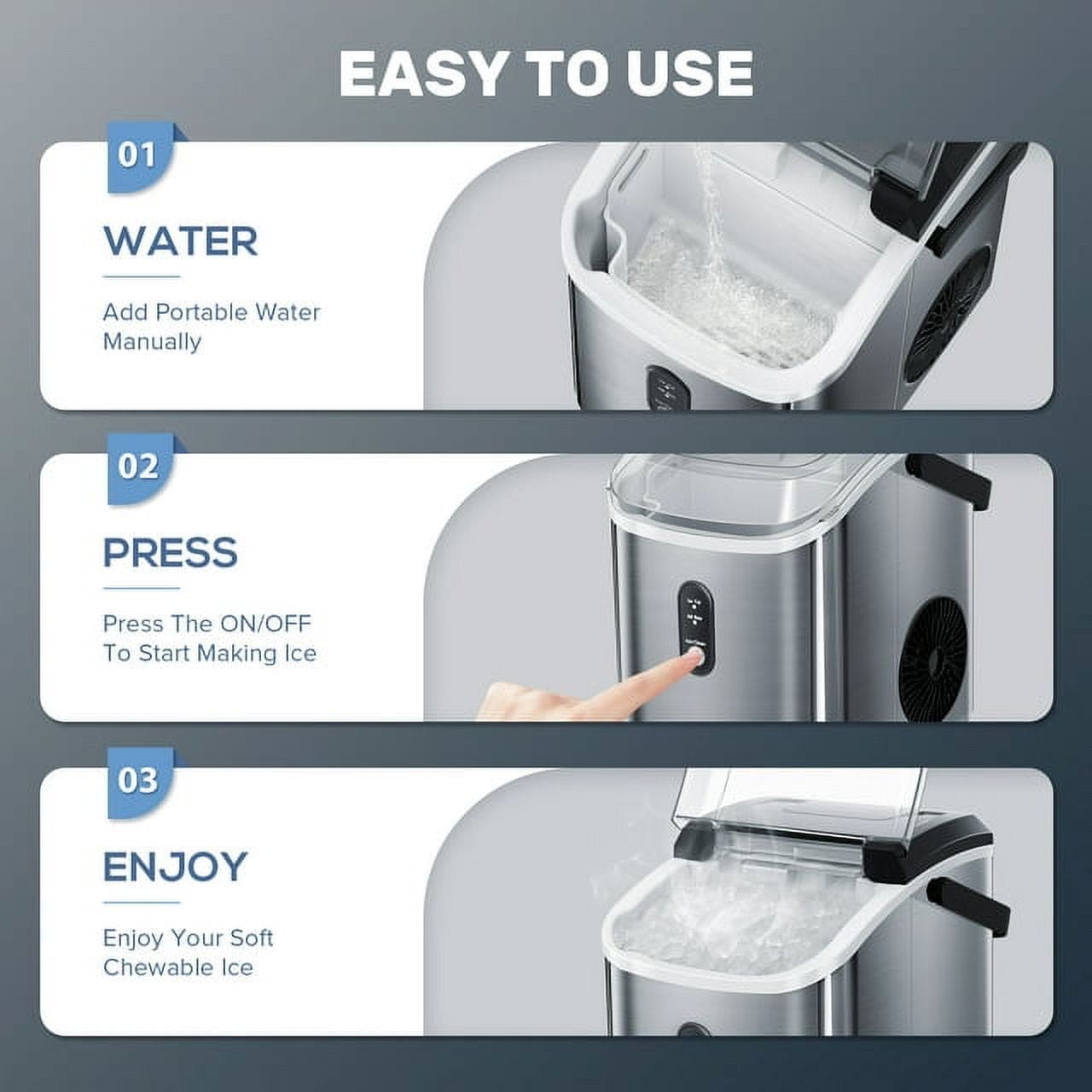 Fabricador de hielo de pepita/pedazos de hielo de 34 libras por día para encimera o portátil (acero inoxidable plateado) Z580016