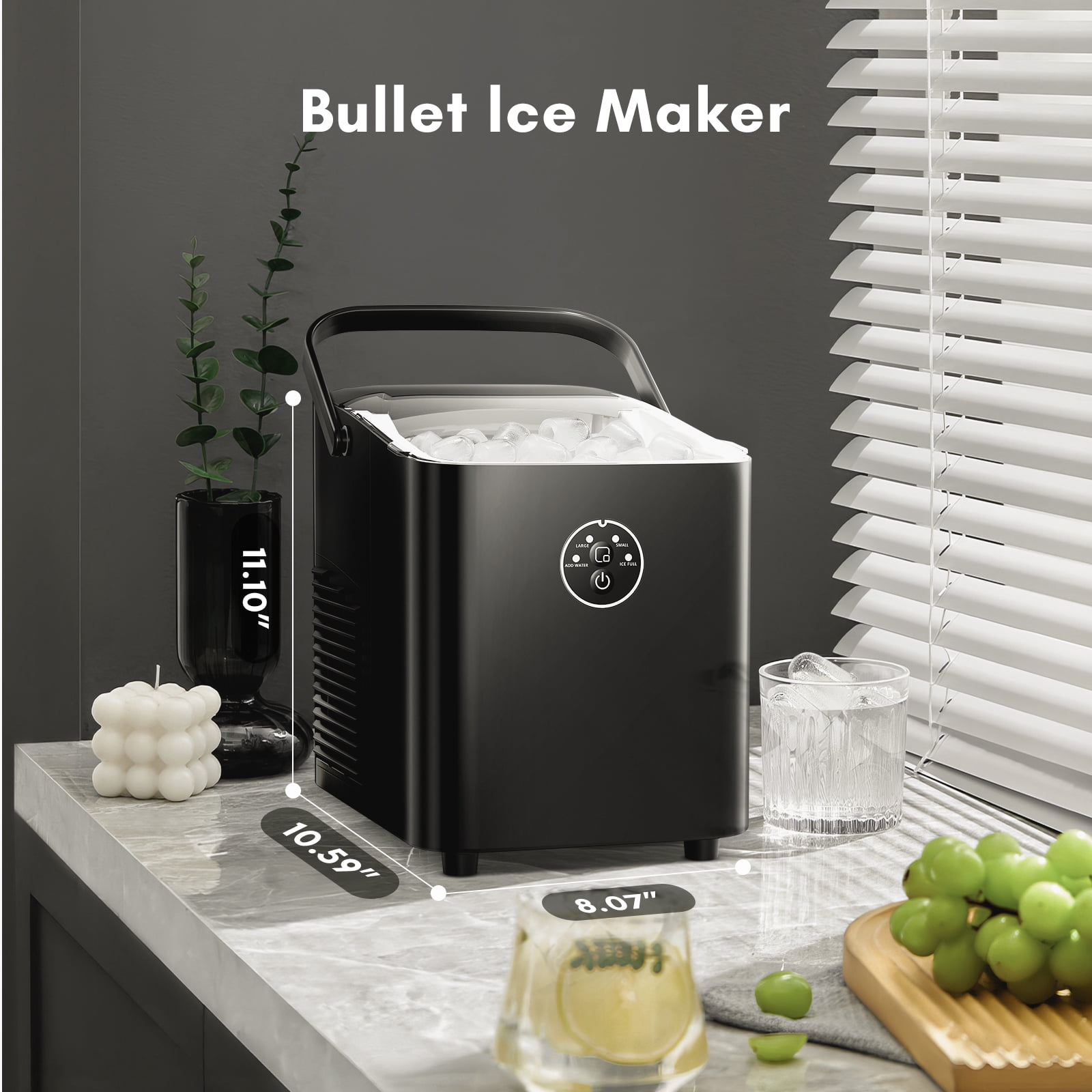 Máquina de hielo tipo bala de mostrador o portátil que produce 26 libras de hielo por día (negro) Z390142