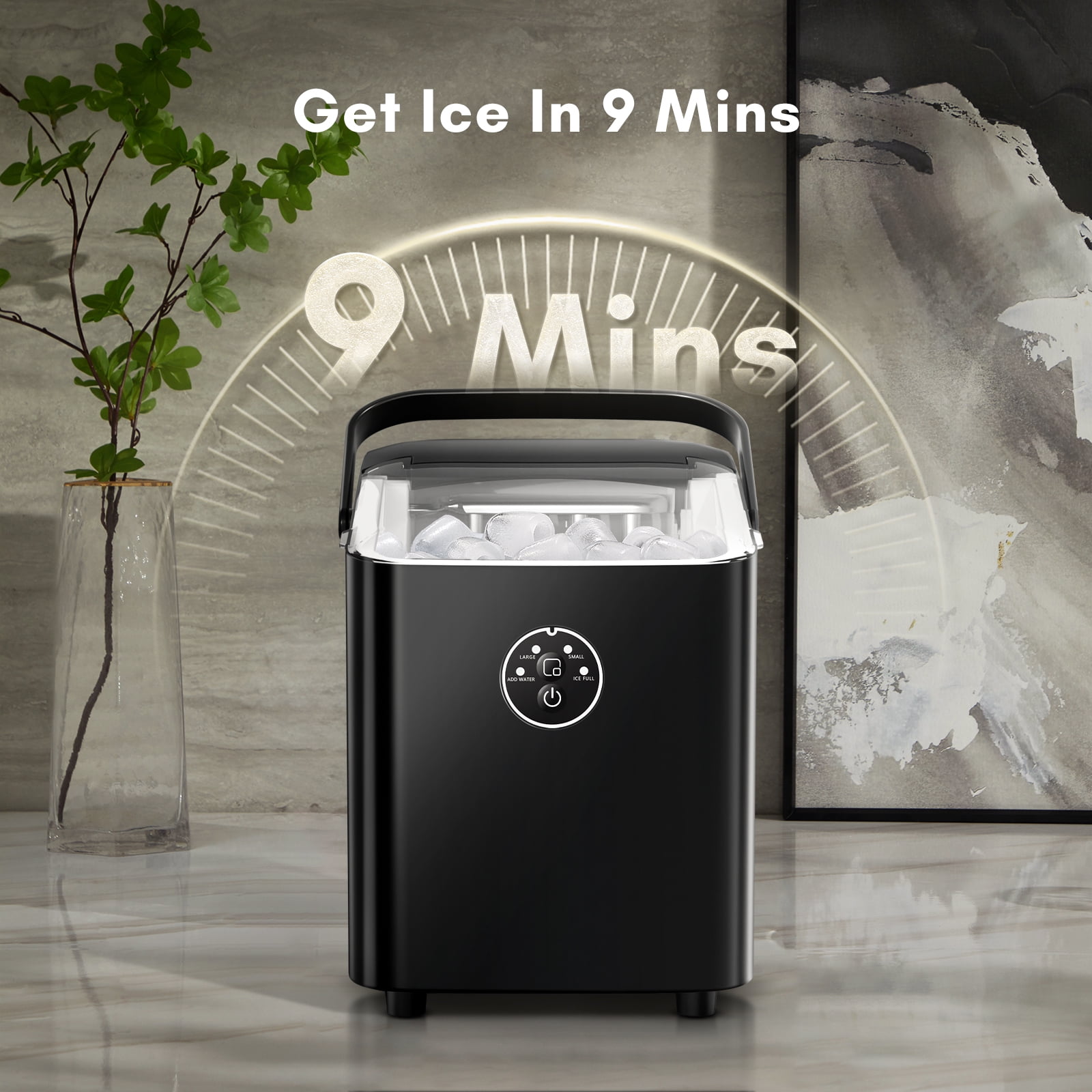 Máquina de hielo tipo bala de mostrador o portátil que produce 26 libras de hielo por día (negro) Z390142