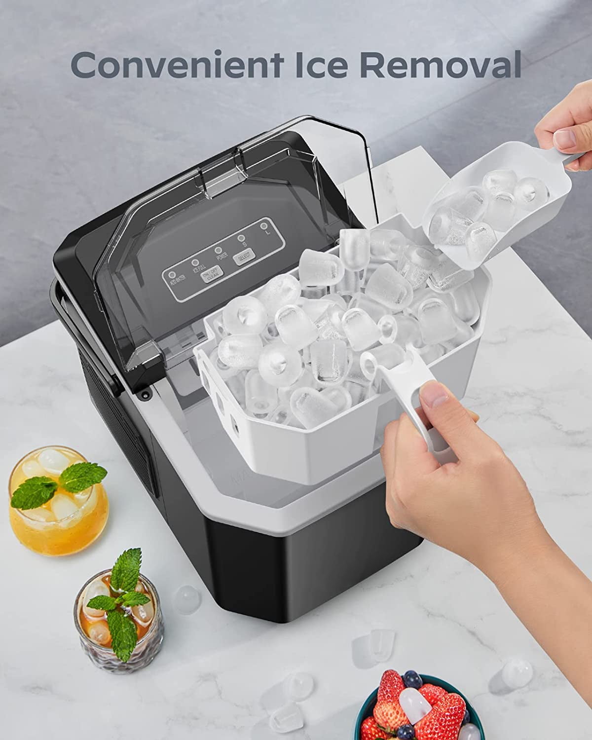 Fabricador de Hielo en forma de Bala para Mostrador o Portátil que Produce 26 Libras de Hielo al Día (Negro) Z5822G-NEGRO