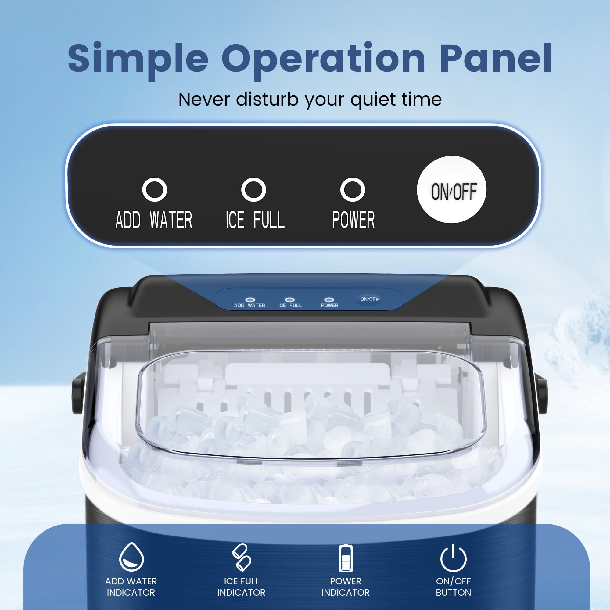 Máquina de hacer hielo tipo bala de mostrador portátil COWSAR de acero inoxidable que produce 26 libras de hielo al día (Negro) Z5812H-NEGRO.