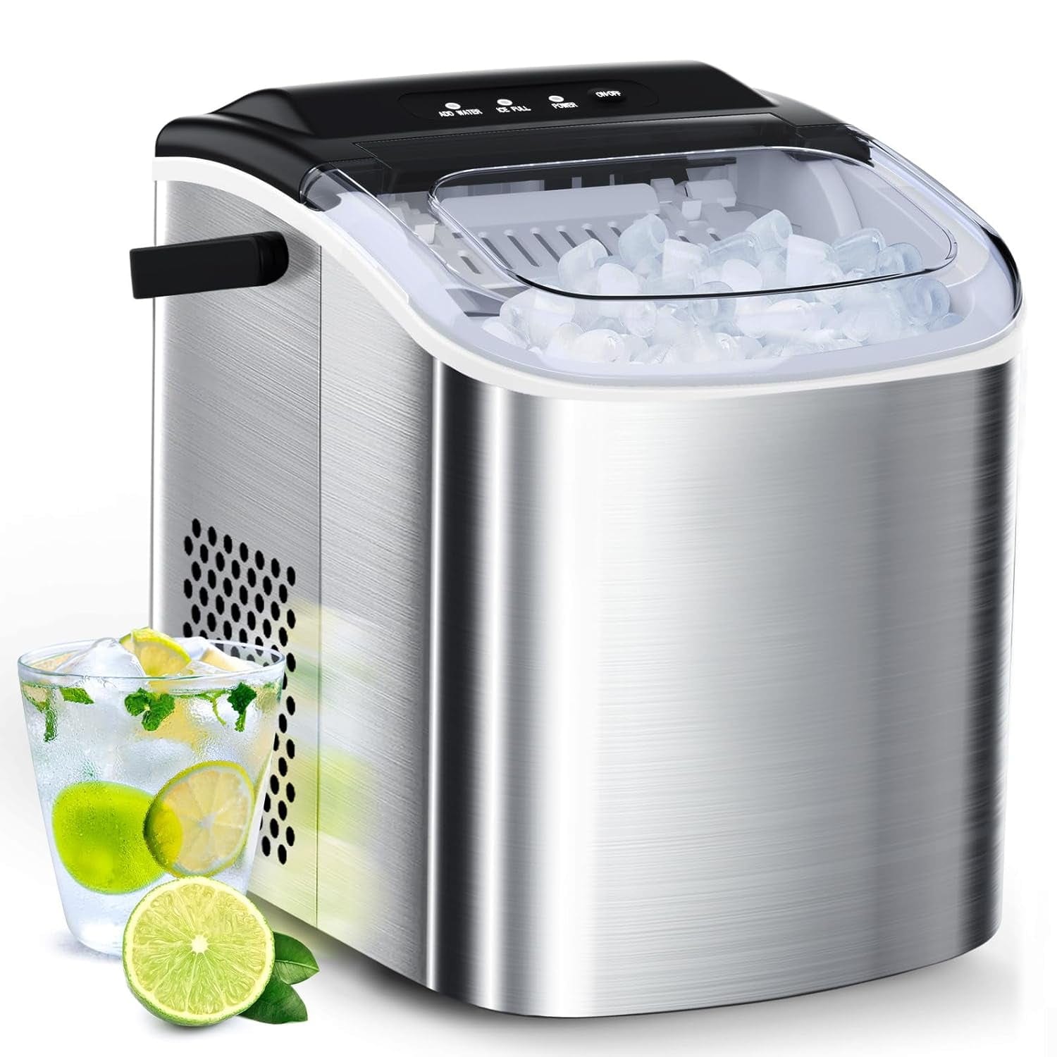 Máquina de hacer hielo tipo bala de mostrador portátil COWSAR de acero inoxidable que produce 26 libras de hielo al día (Negro) Z5812H-NEGRO.
