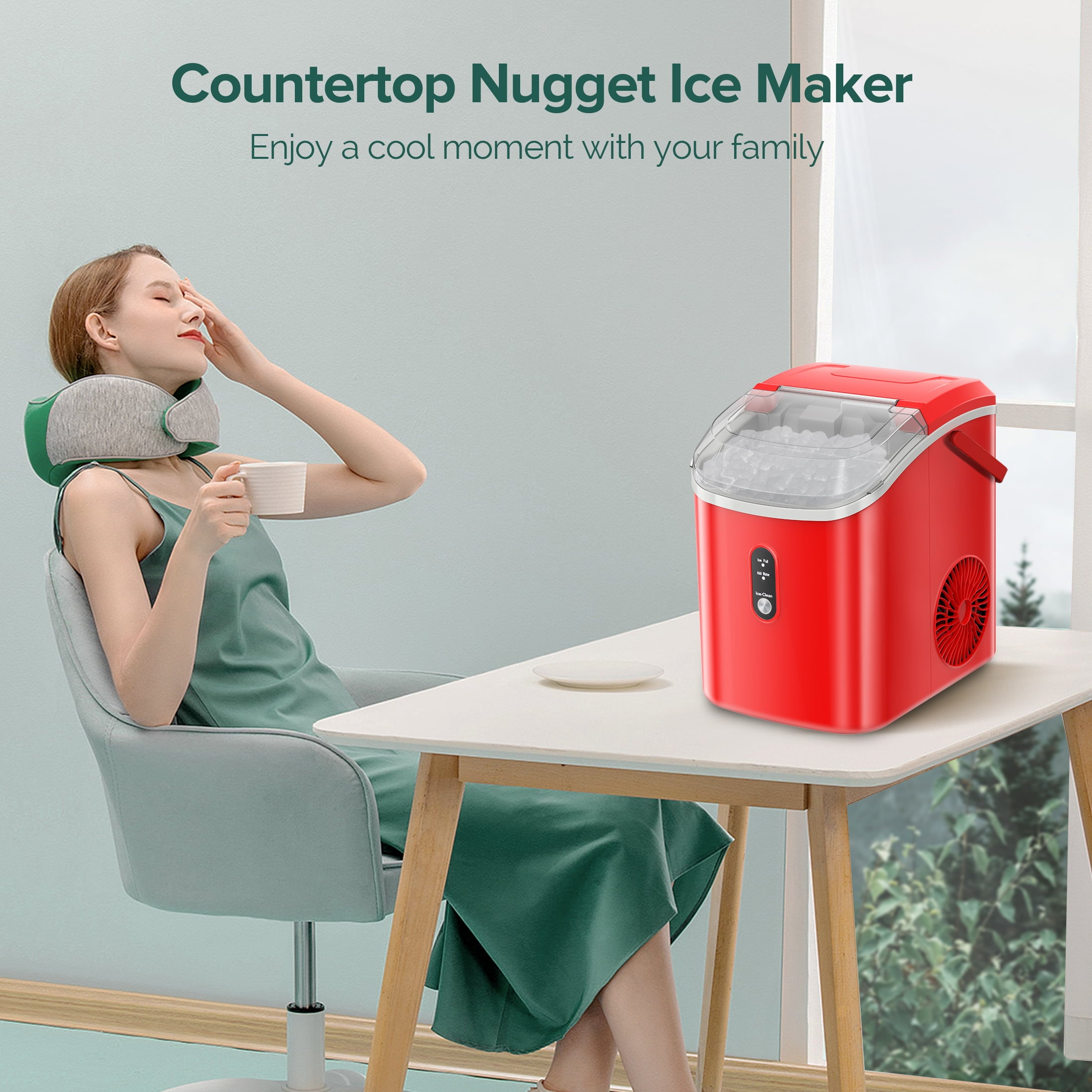 Fabricador de hielo de pebble/nugget de mostrador o portátil de 34 libras por día (Rojo) Z580024