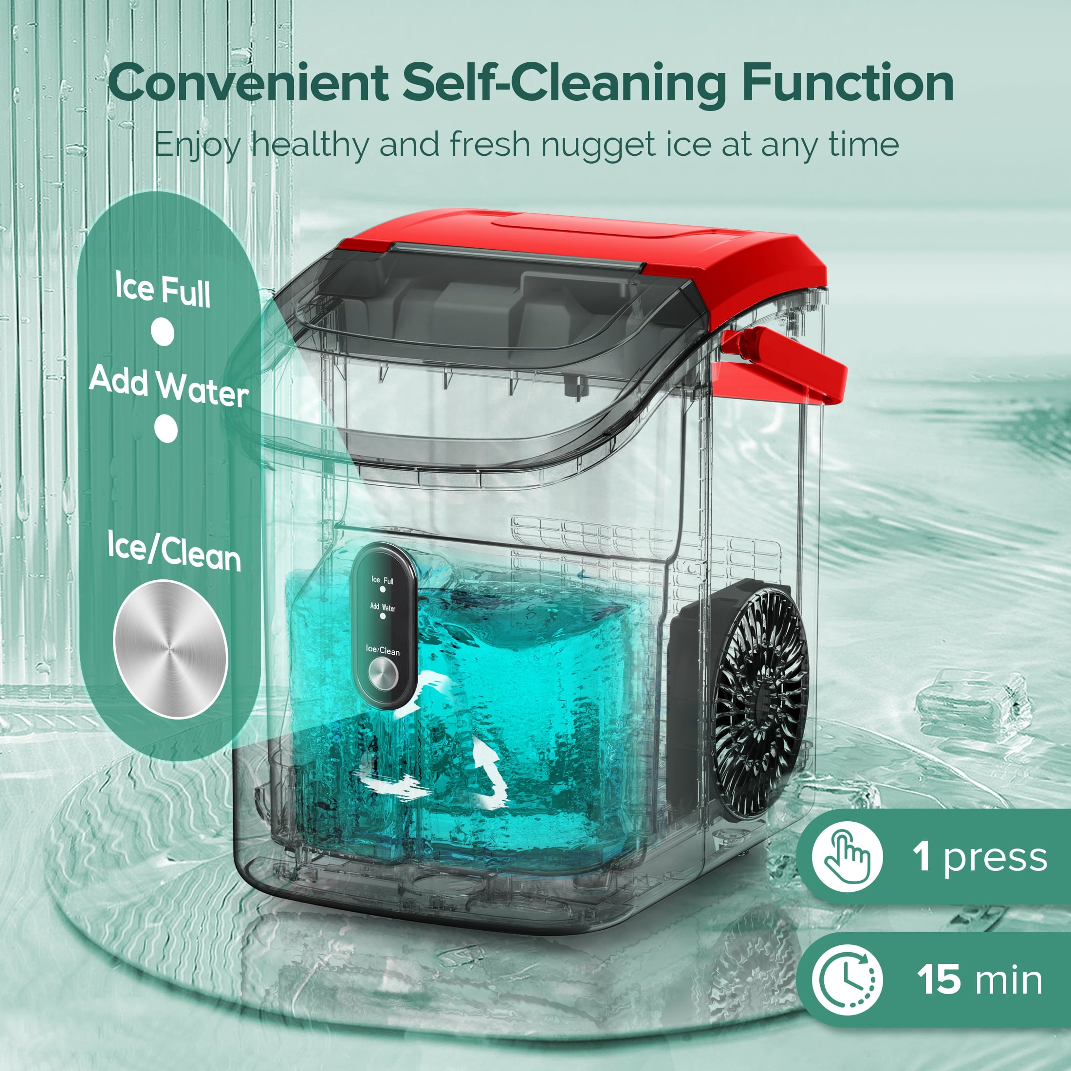 Fabricador de hielo de pebble/nugget de mostrador o portátil de 34 libras por día (Rojo) Z580024