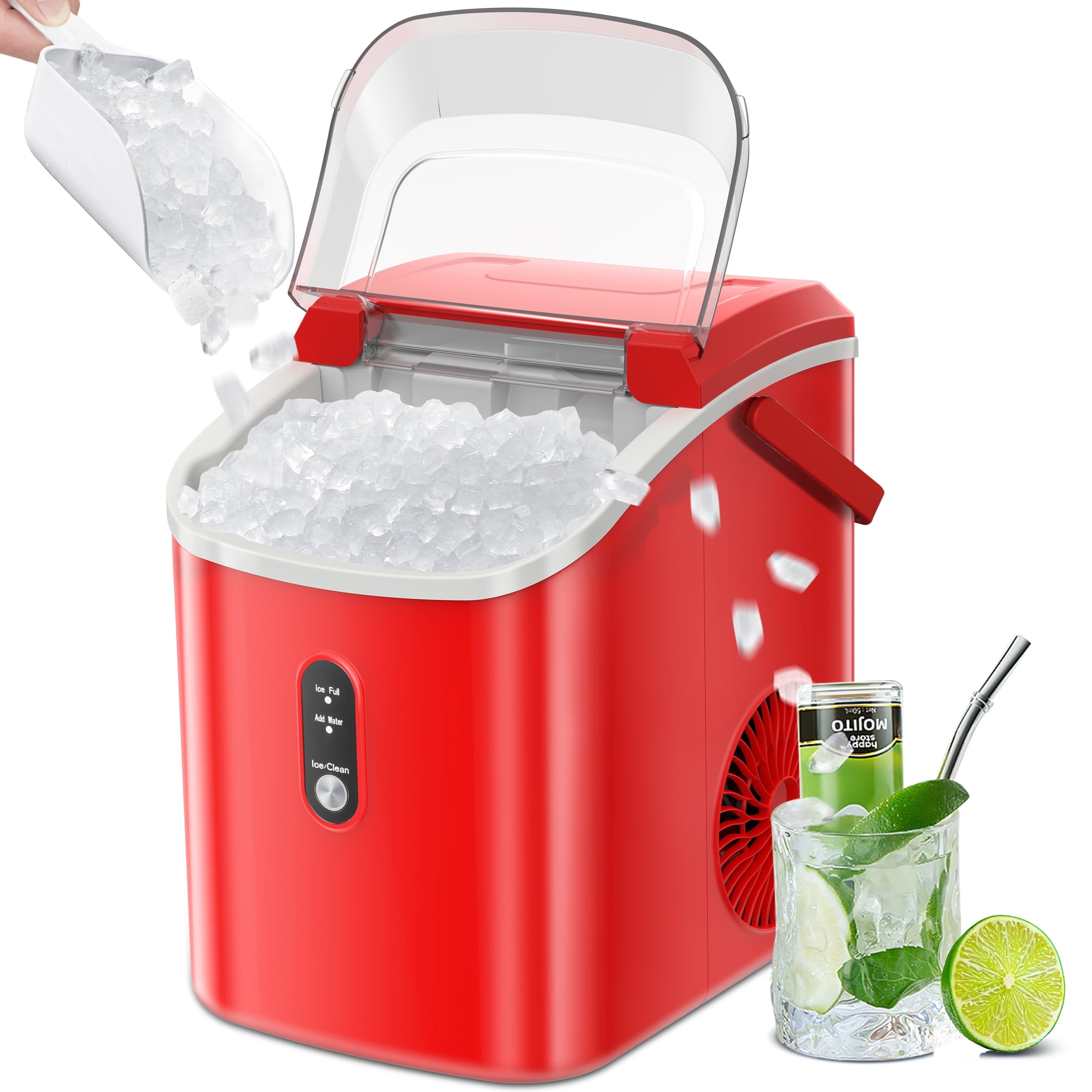 Fabricador de hielo de pebble/nugget de mostrador o portátil de 34 libras por día (Rojo) Z580024