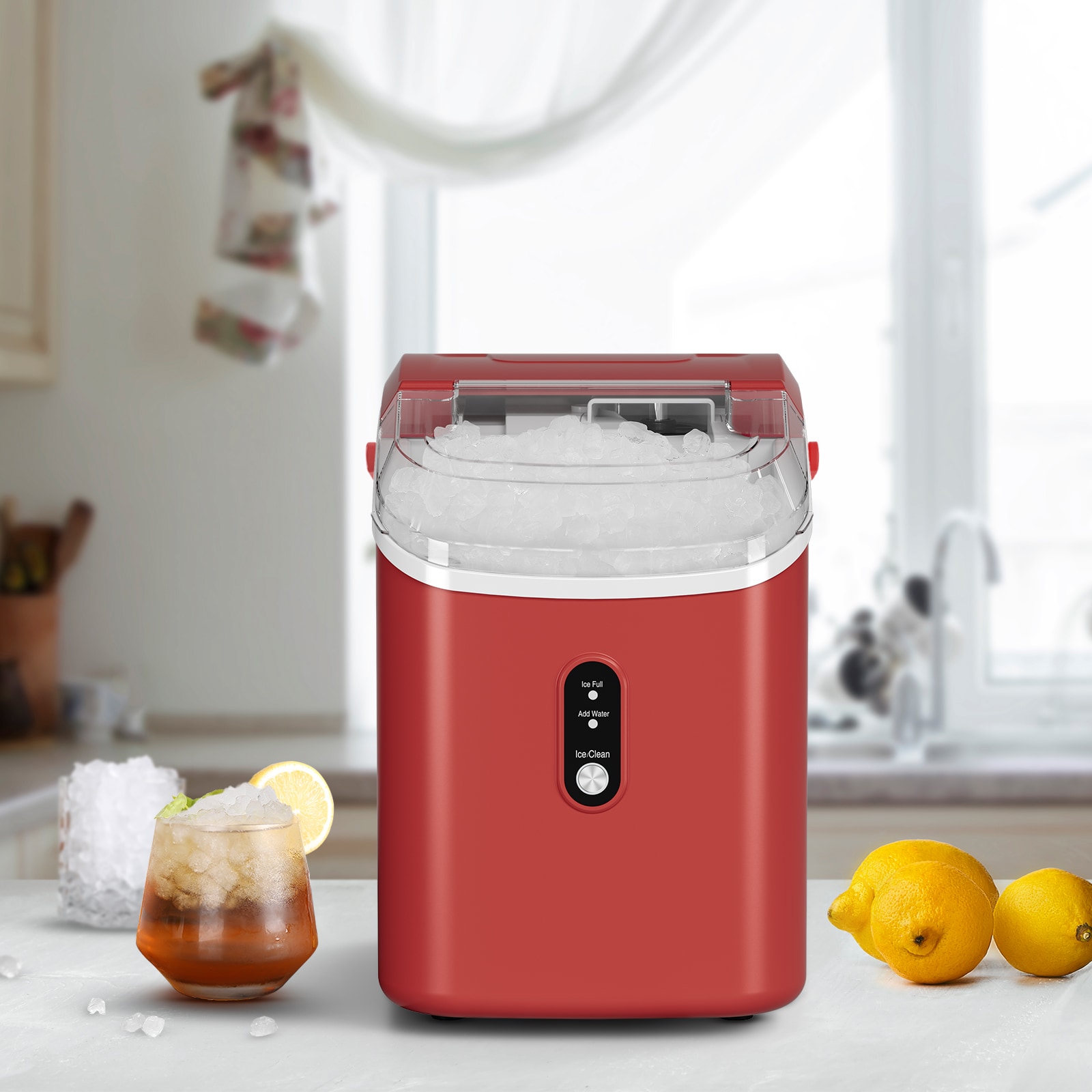 Fabricador de hielo de pebble/nugget de mostrador o portátil de 34 libras por día (Rojo) Z580024