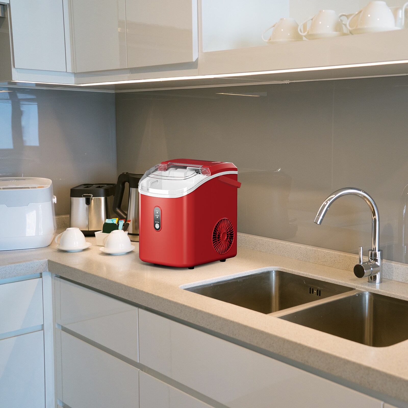 Fabricador de hielo de pebble/nugget de mostrador o portátil de 34 libras por día (Rojo) Z580024