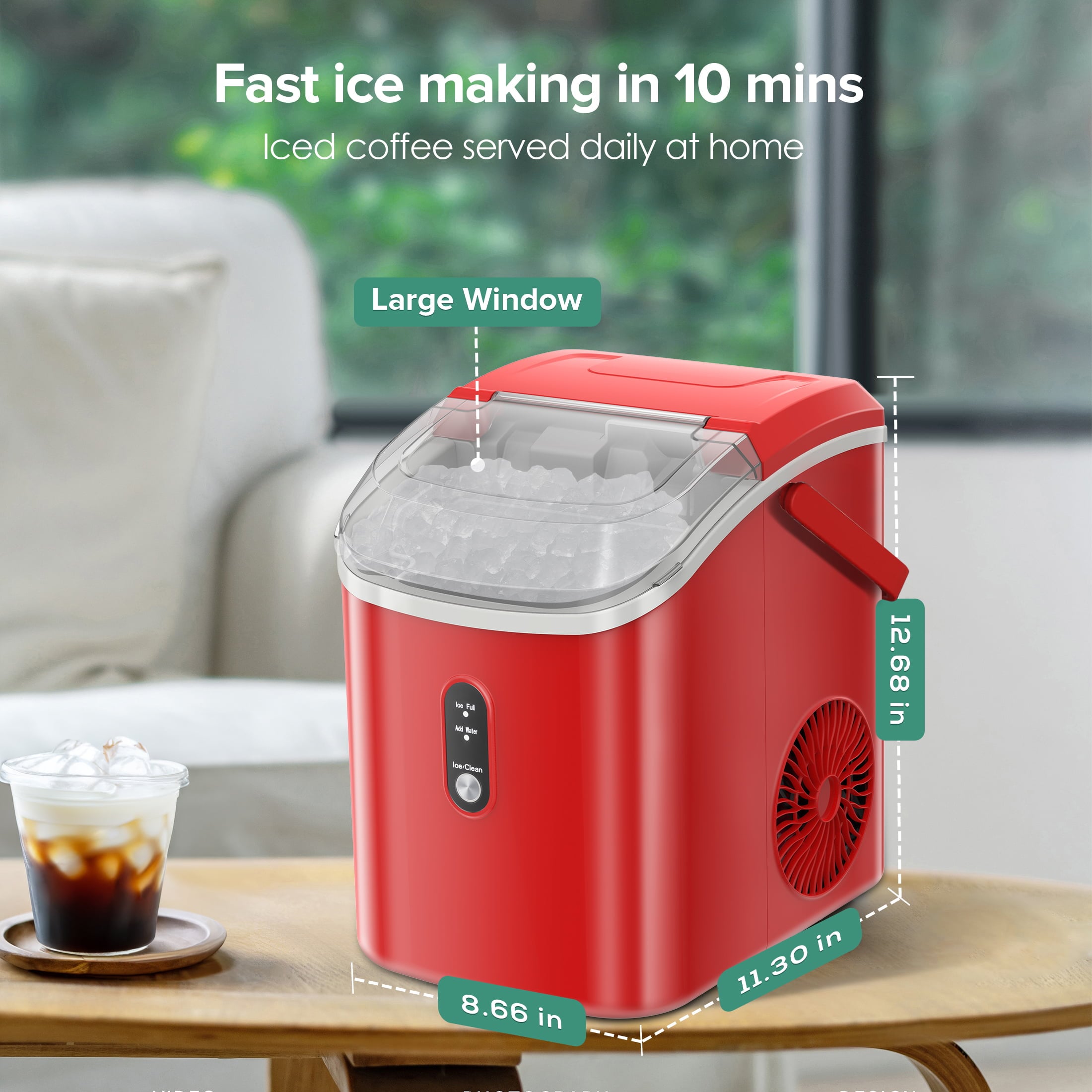 Fabricador de hielo de pebble/nugget de mostrador o portátil de 34 libras por día (Rojo) Z580024