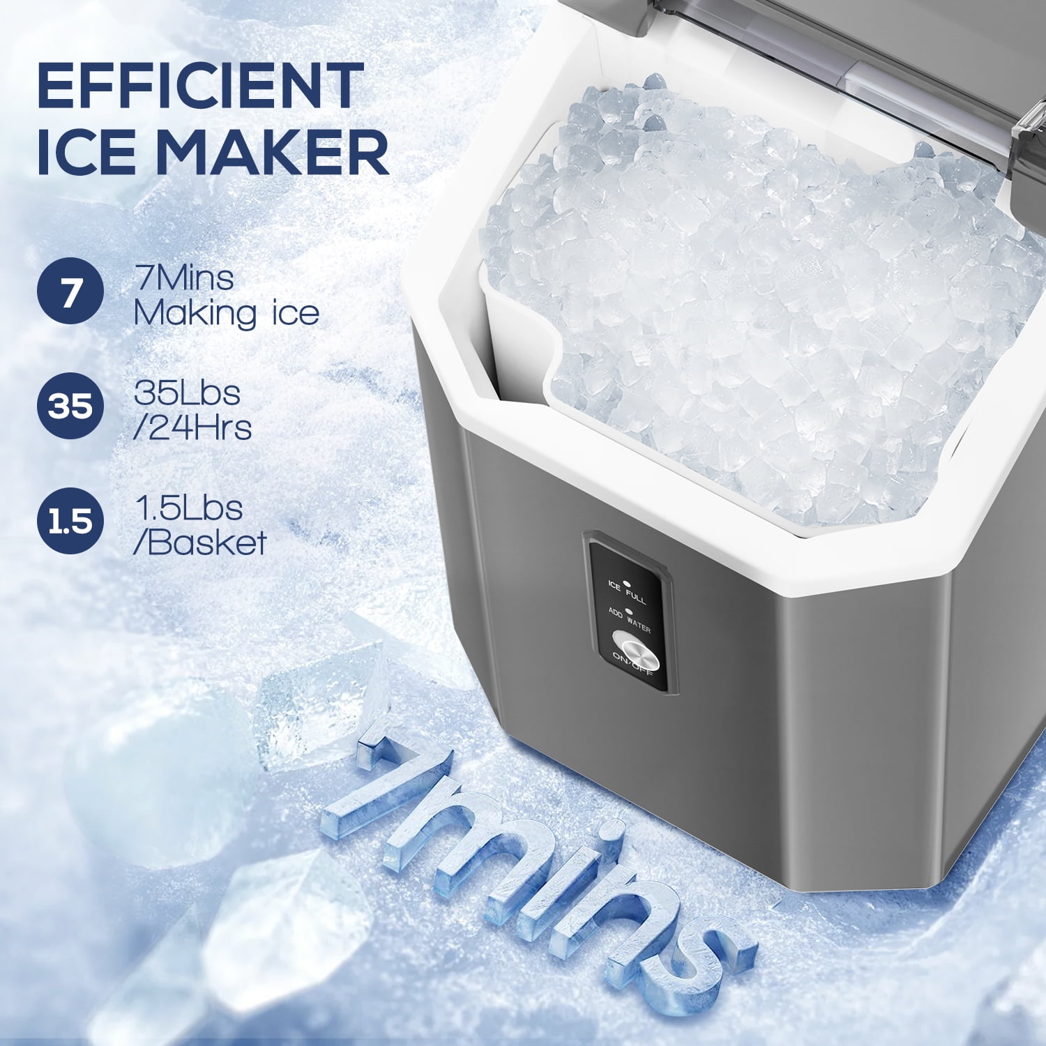 Fabricador de hielo de Nubecitas/Piedritas para Hielo de 33 libras por día de COWSAR (Gris) - Para Encimera o Portátil Z580033