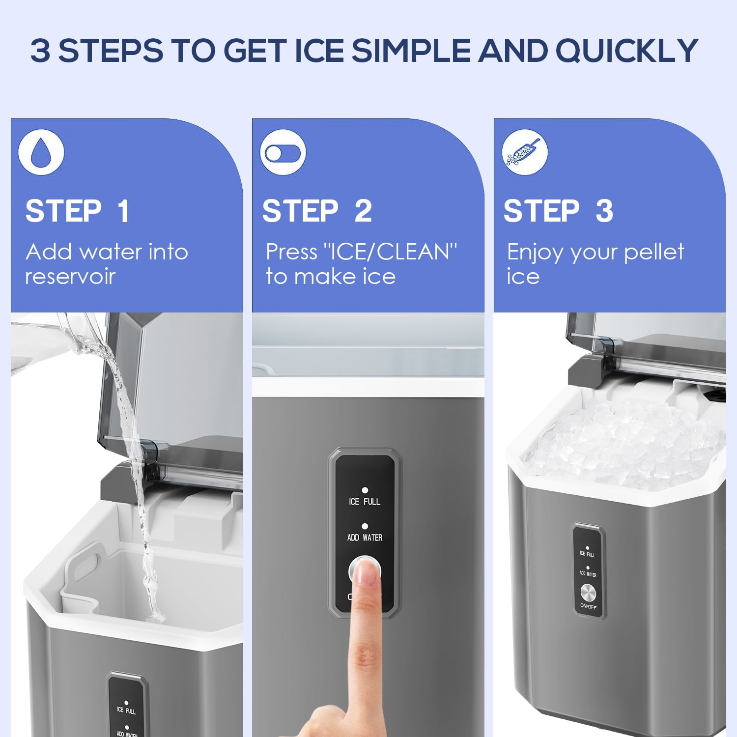 Fabricador de hielo de Nubecitas/Piedritas para Hielo de 33 libras por día de COWSAR (Gris) - Para Encimera o Portátil Z580033
