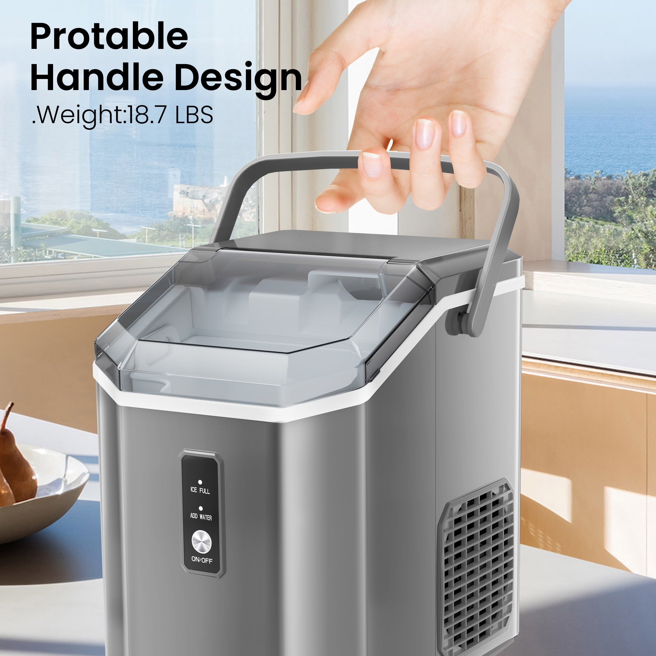 Fabricador de hielo de Nubecitas/Piedritas para Hielo de 33 libras por día de COWSAR (Gris) - Para Encimera o Portátil Z580033