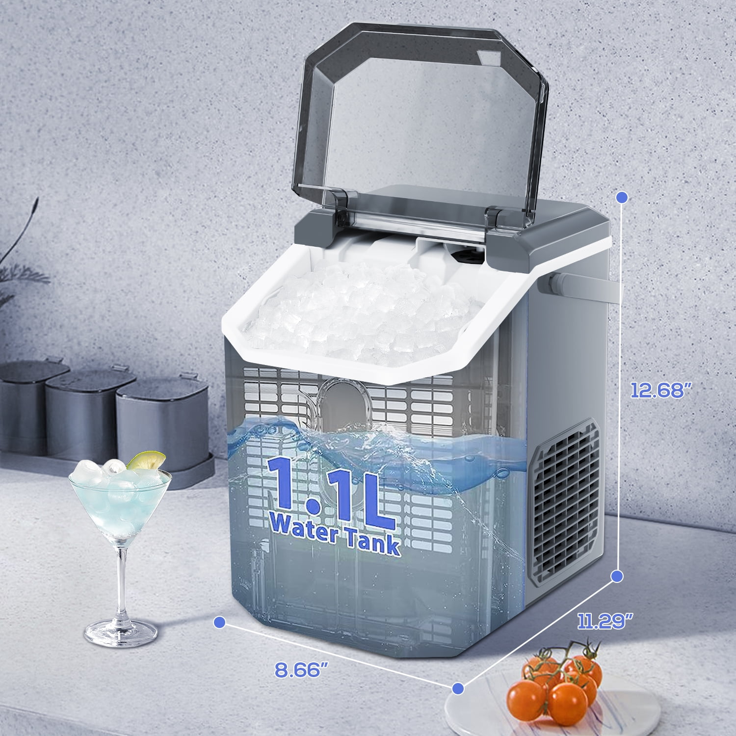 Fabricador de hielo de Nubecitas/Piedritas para Hielo de 33 libras por día de COWSAR (Gris) - Para Encimera o Portátil Z580033