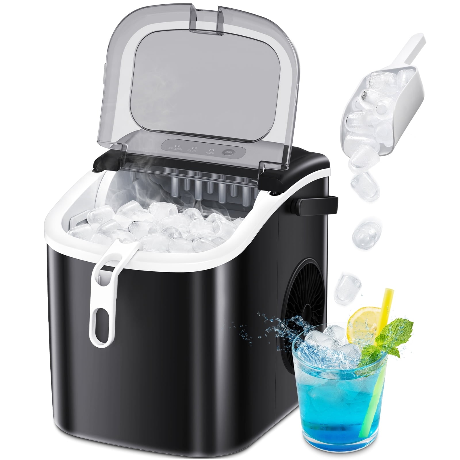 Fabricador de hielo tipo bala de mostrador o portátil que produce 26 libras de hielo al día (Negro) Z5822H-NEGRO