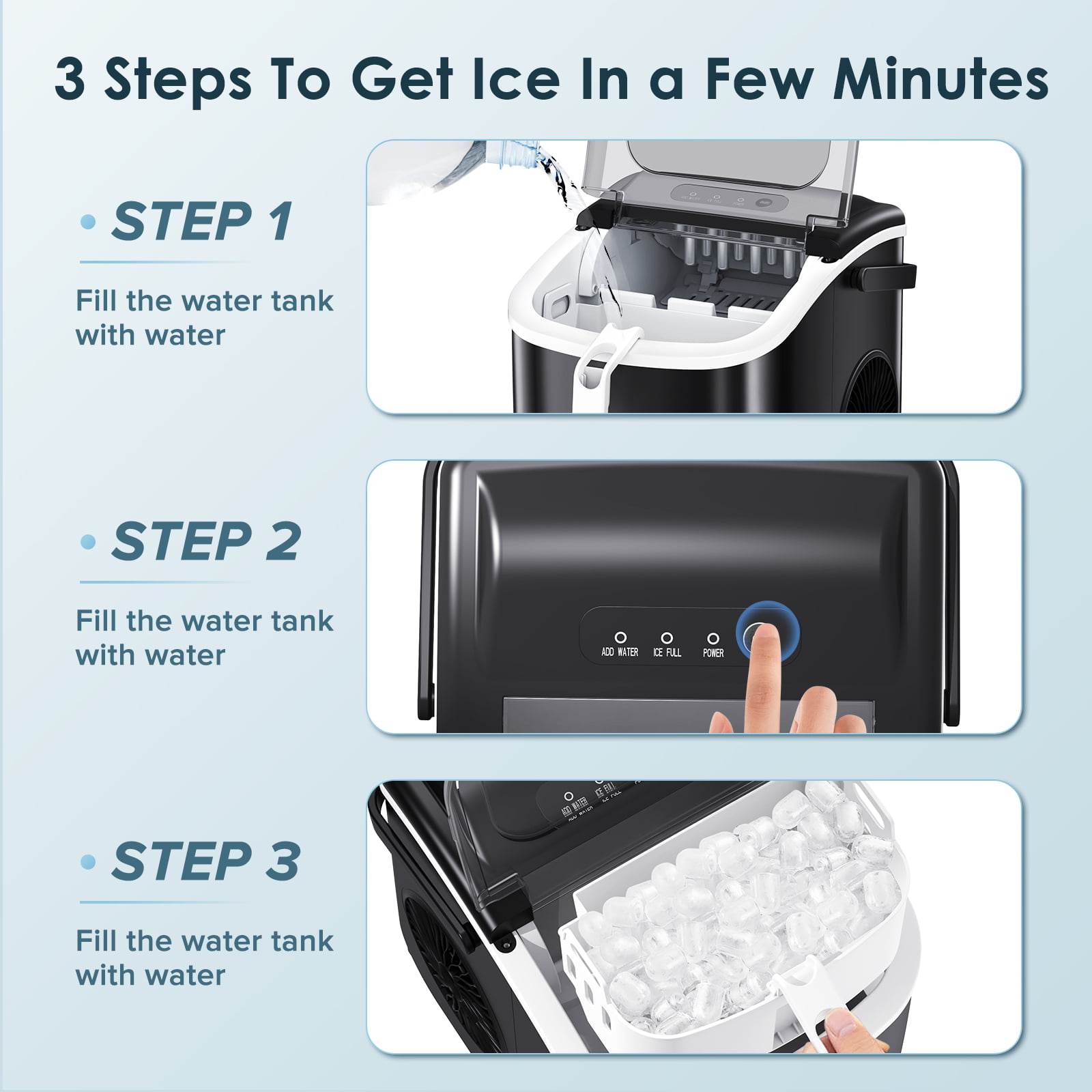 Fabricador de hielo tipo bala de mostrador o portátil que produce 26 libras de hielo al día (Negro) Z5822H-NEGRO