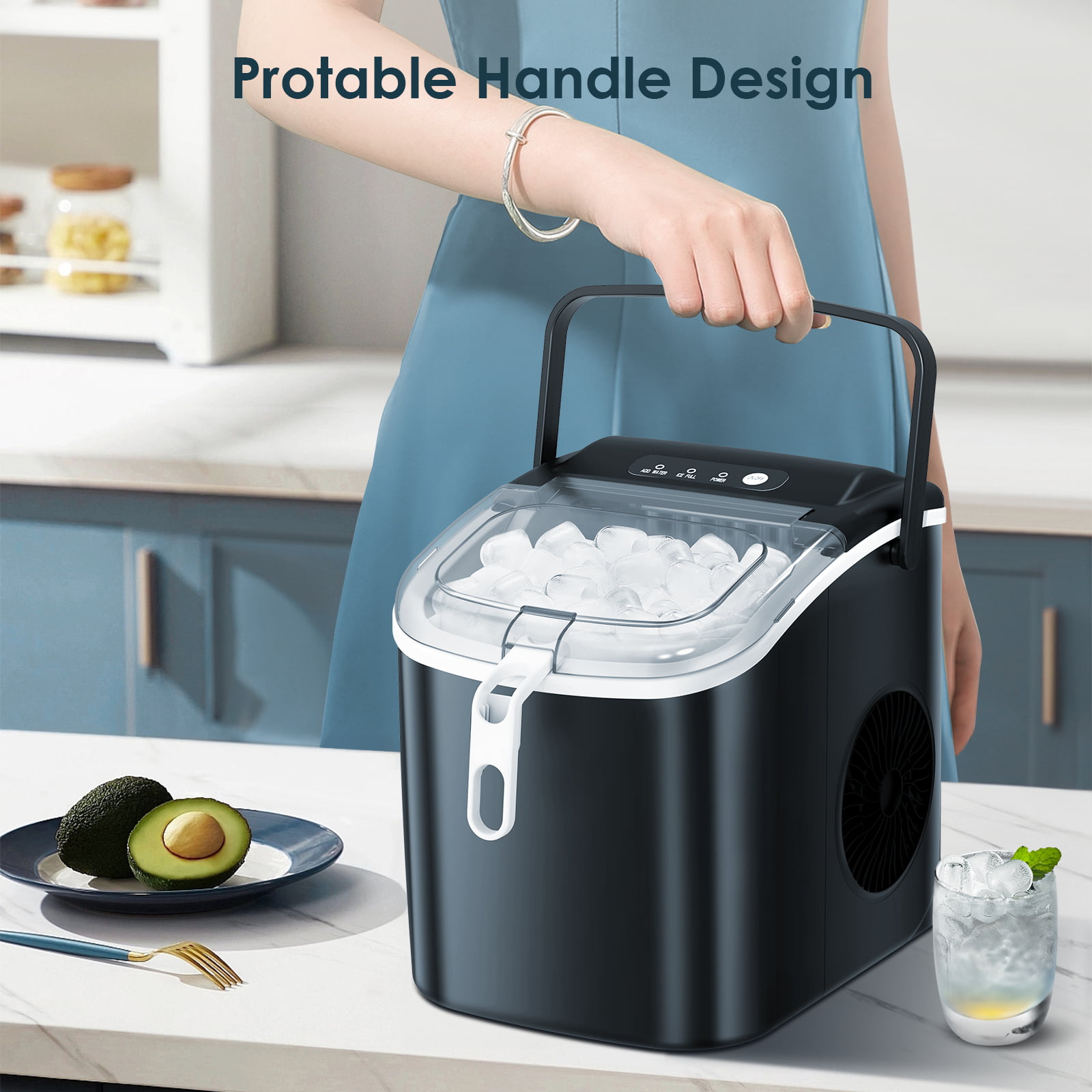 Fabricador de hielo tipo bala de mostrador o portátil que produce 26 libras de hielo al día (Negro) Z5822H-NEGRO