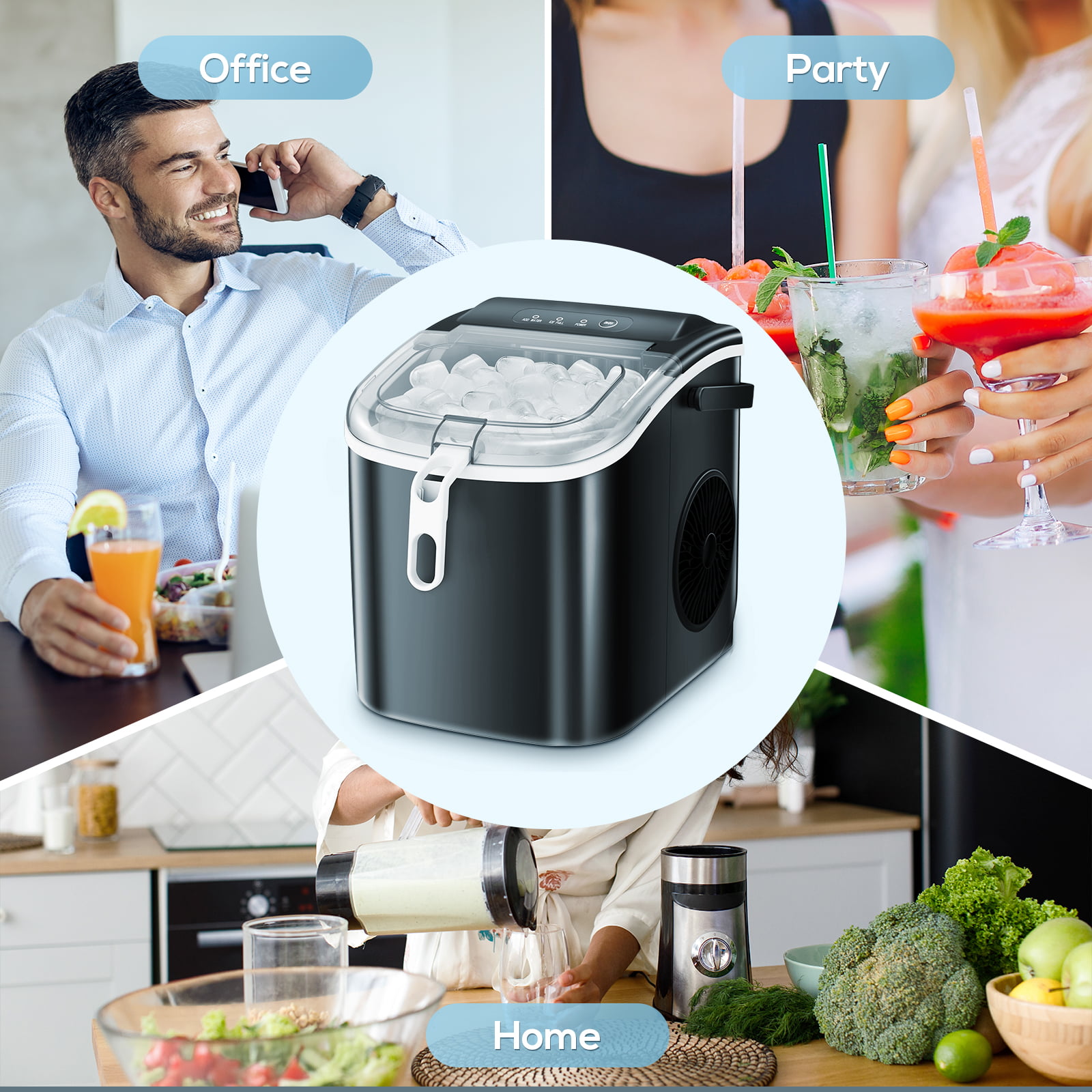 Fabricador de hielo tipo bala de mostrador o portátil que produce 26 libras de hielo al día (Negro) Z5822H-NEGRO