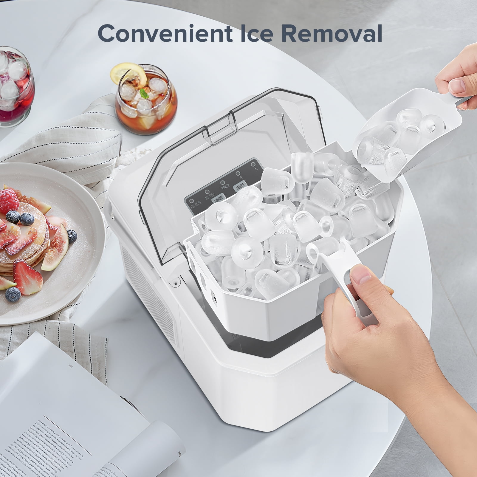 Máquina para hacer hielo portátil de balas, produce 26 libras de hielo por día (Blanco)