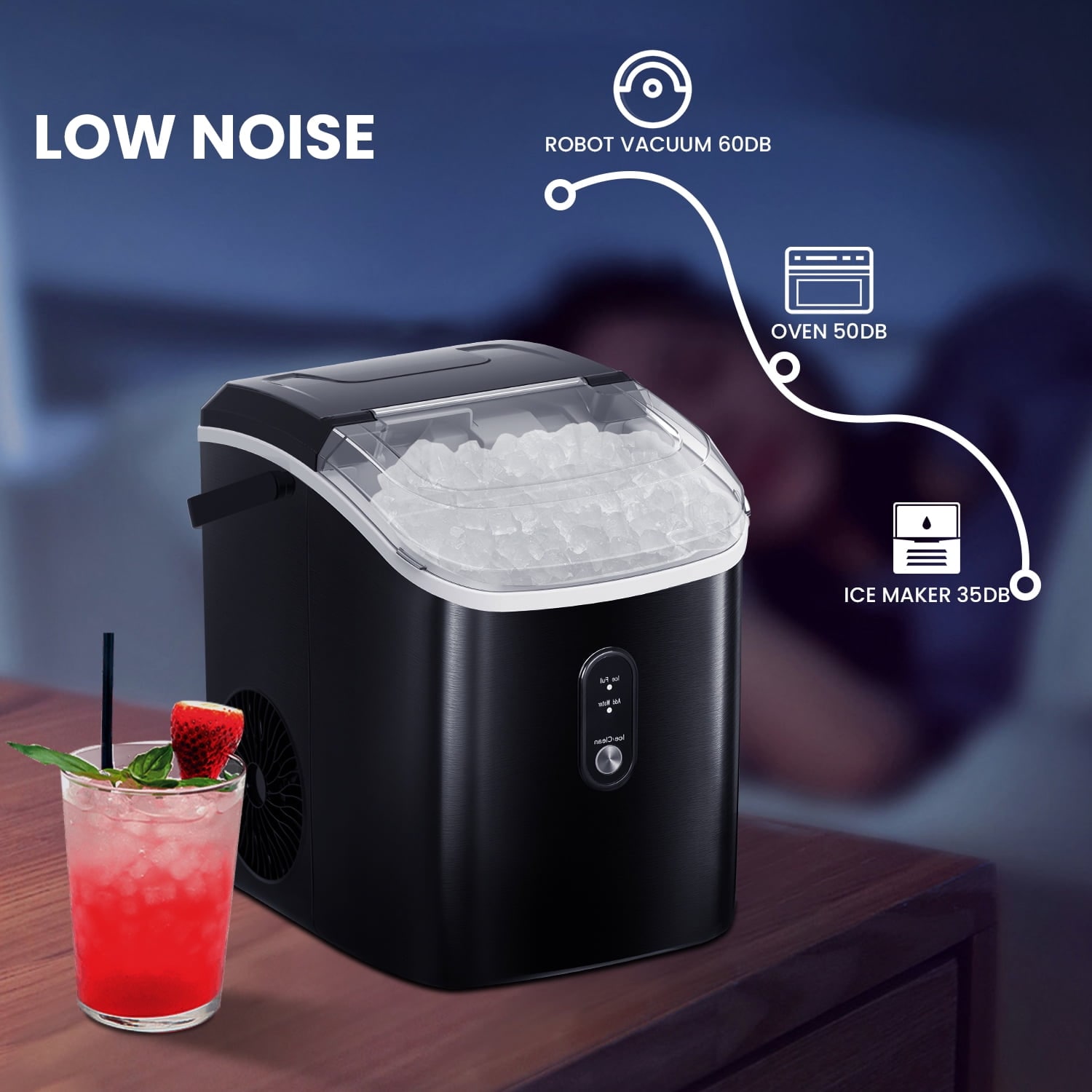 Máquina para hacer hielo en cubos o cangrejo portátil de acero inoxidable negro de 34 libras por día para encimera o portátil COWSAR (Negro) Z580012