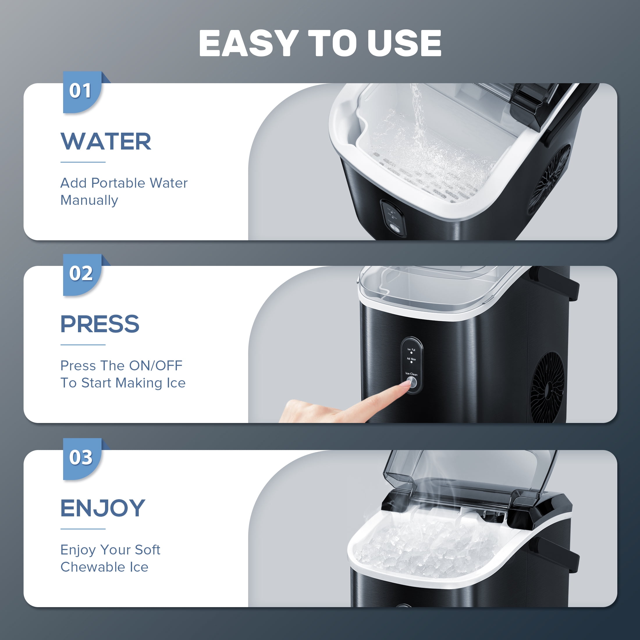 Máquina para hacer hielo en cubos o cangrejo portátil de acero inoxidable negro de 34 libras por día para encimera o portátil COWSAR (Negro) Z580012