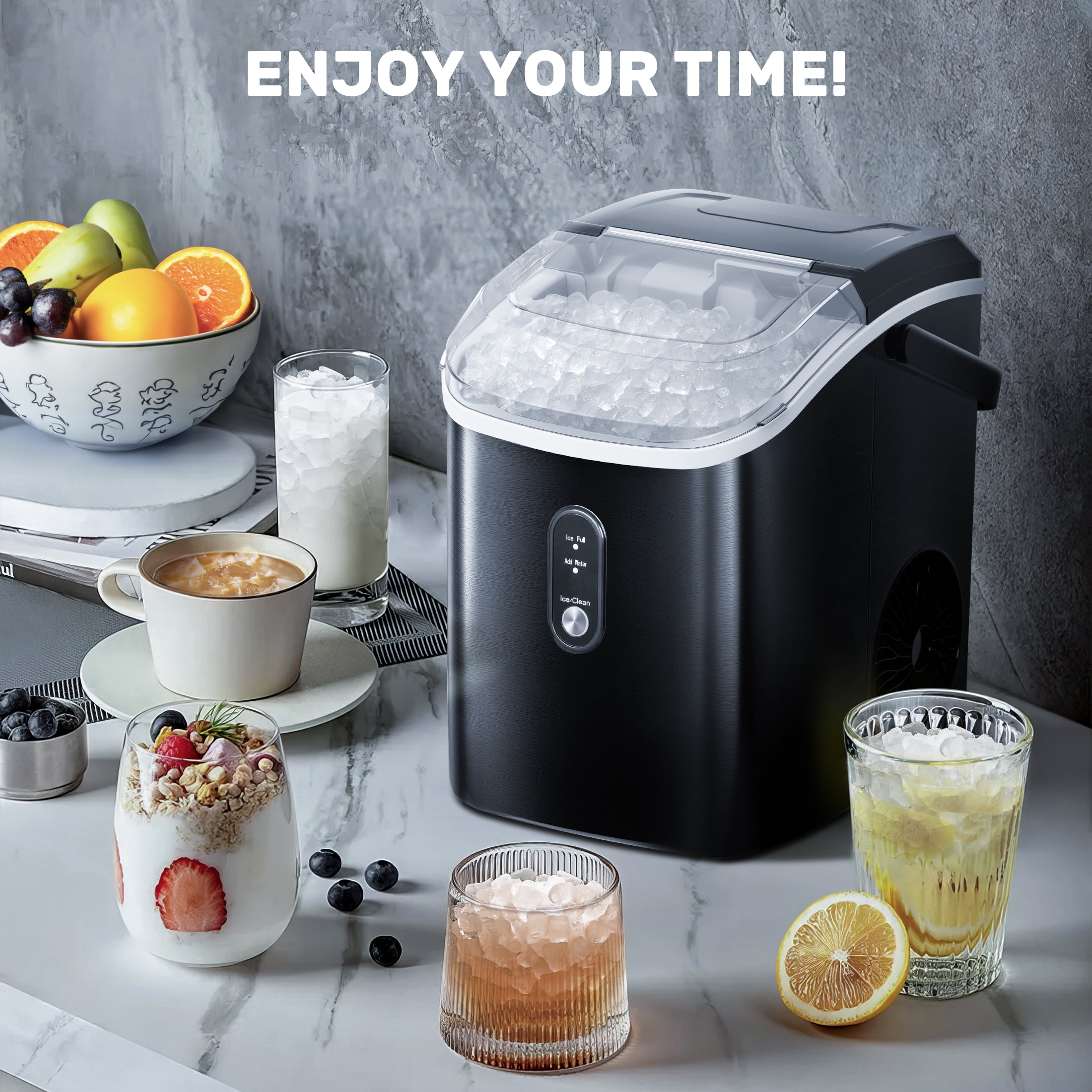 Máquina para hacer hielo en cubos o cangrejo portátil de acero inoxidable negro de 34 libras por día para encimera o portátil COWSAR (Negro) Z580012