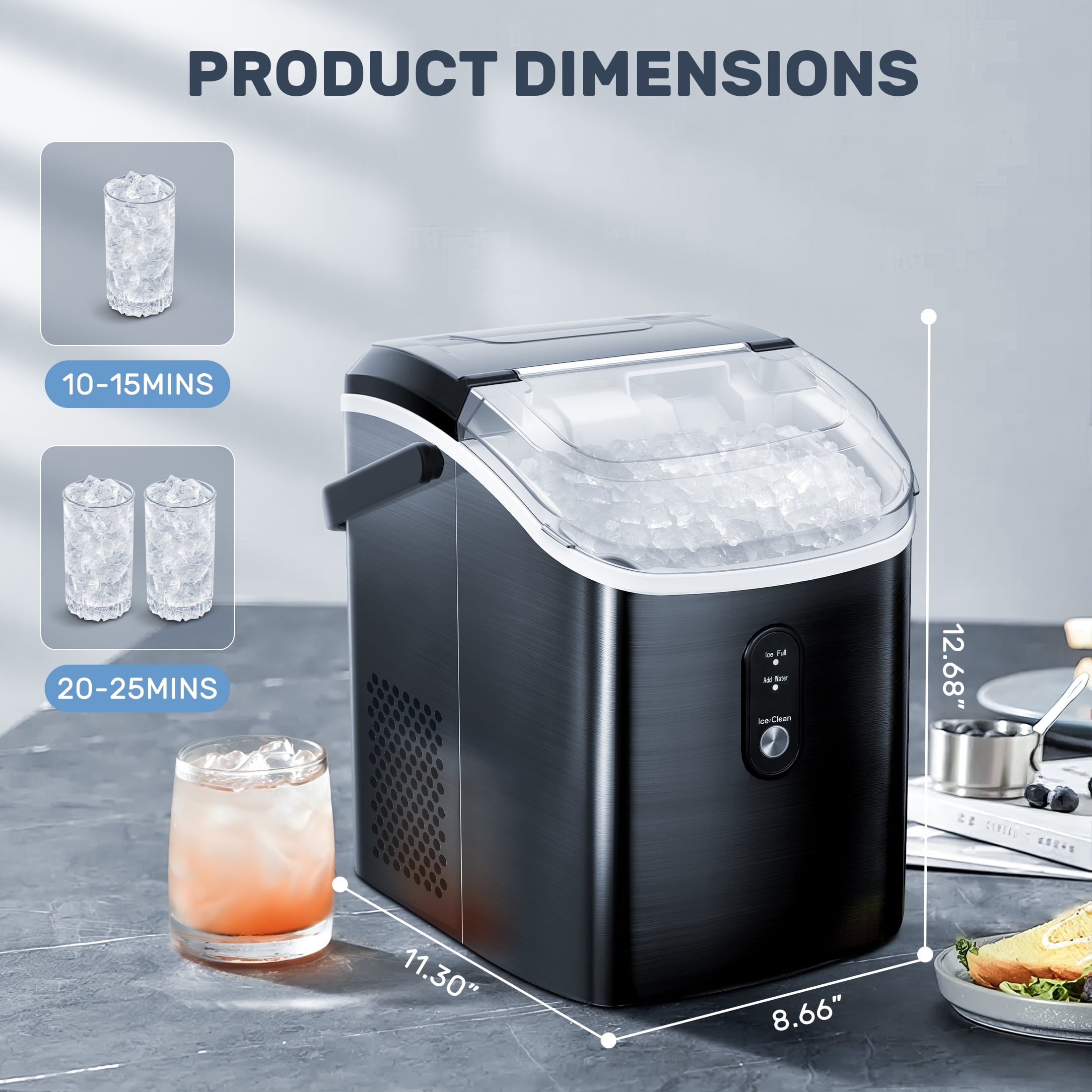 Máquina para hacer hielo en cubos o cangrejo portátil de acero inoxidable negro de 34 libras por día para encimera o portátil COWSAR (Negro) Z580012