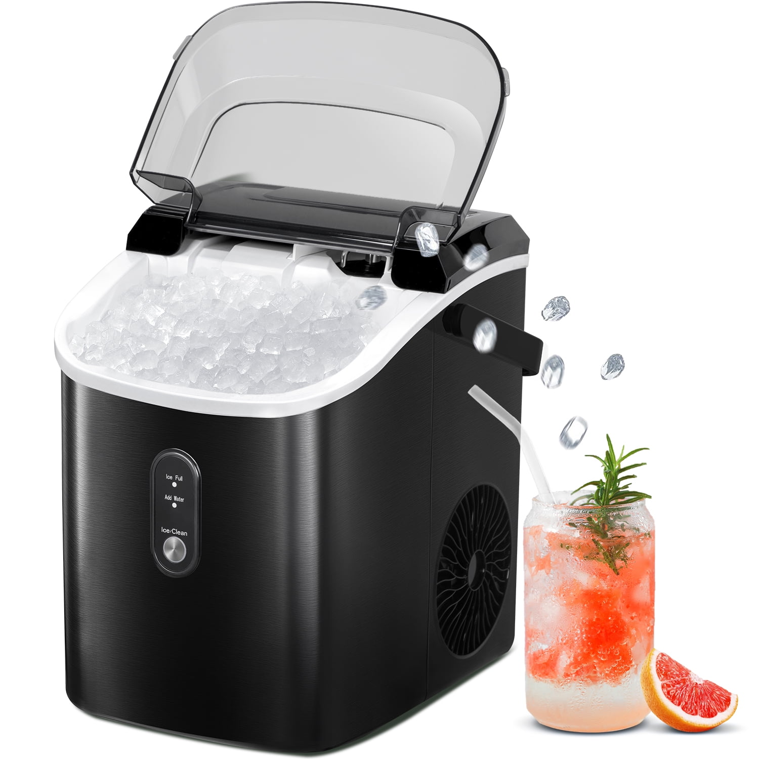 Máquina para hacer hielo en cubos o cangrejo portátil de acero inoxidable negro de 34 libras por día para encimera o portátil COWSAR (Negro) Z580012