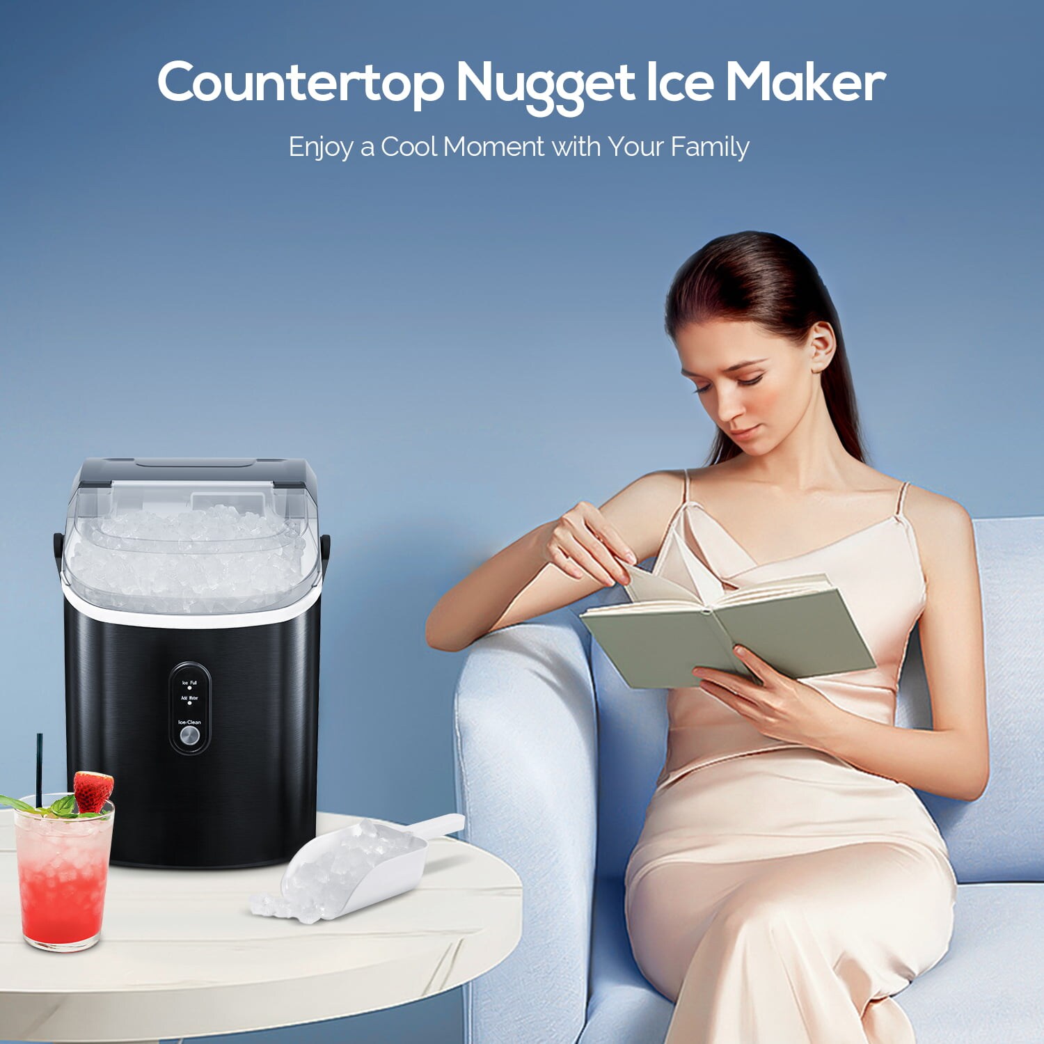 Máquina para hacer hielo en cubos o cangrejo portátil de acero inoxidable negro de 34 libras por día para encimera o portátil COWSAR (Negro) Z580012