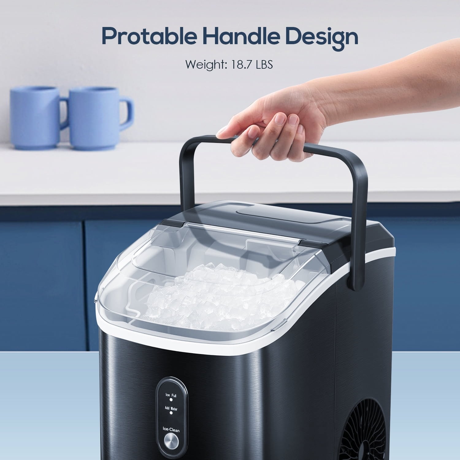 Máquina para hacer hielo en cubos o cangrejo portátil de acero inoxidable negro de 34 libras por día para encimera o portátil COWSAR (Negro) Z580012