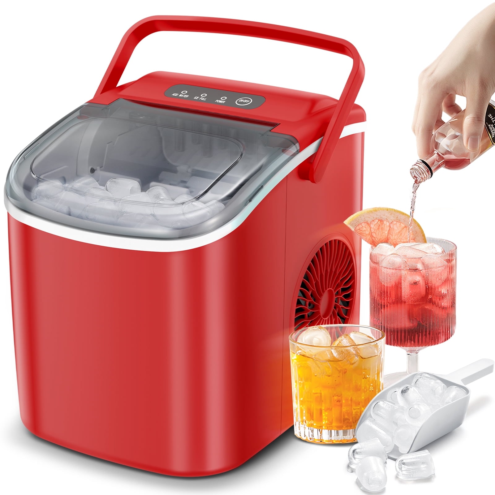 Fabricador de hielo en forma de bala de mostrador o portátil que produce 26 libras de hielo por día (Rojo) Z5812H-ROJO