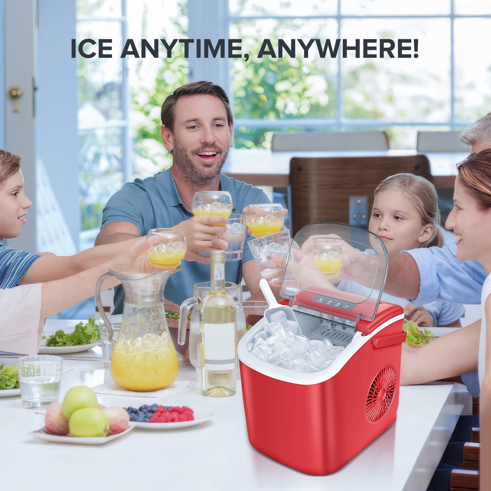 Fabricador de hielo en forma de bala de mostrador o portátil que produce 26 libras de hielo por día (Rojo) Z5812H-ROJO