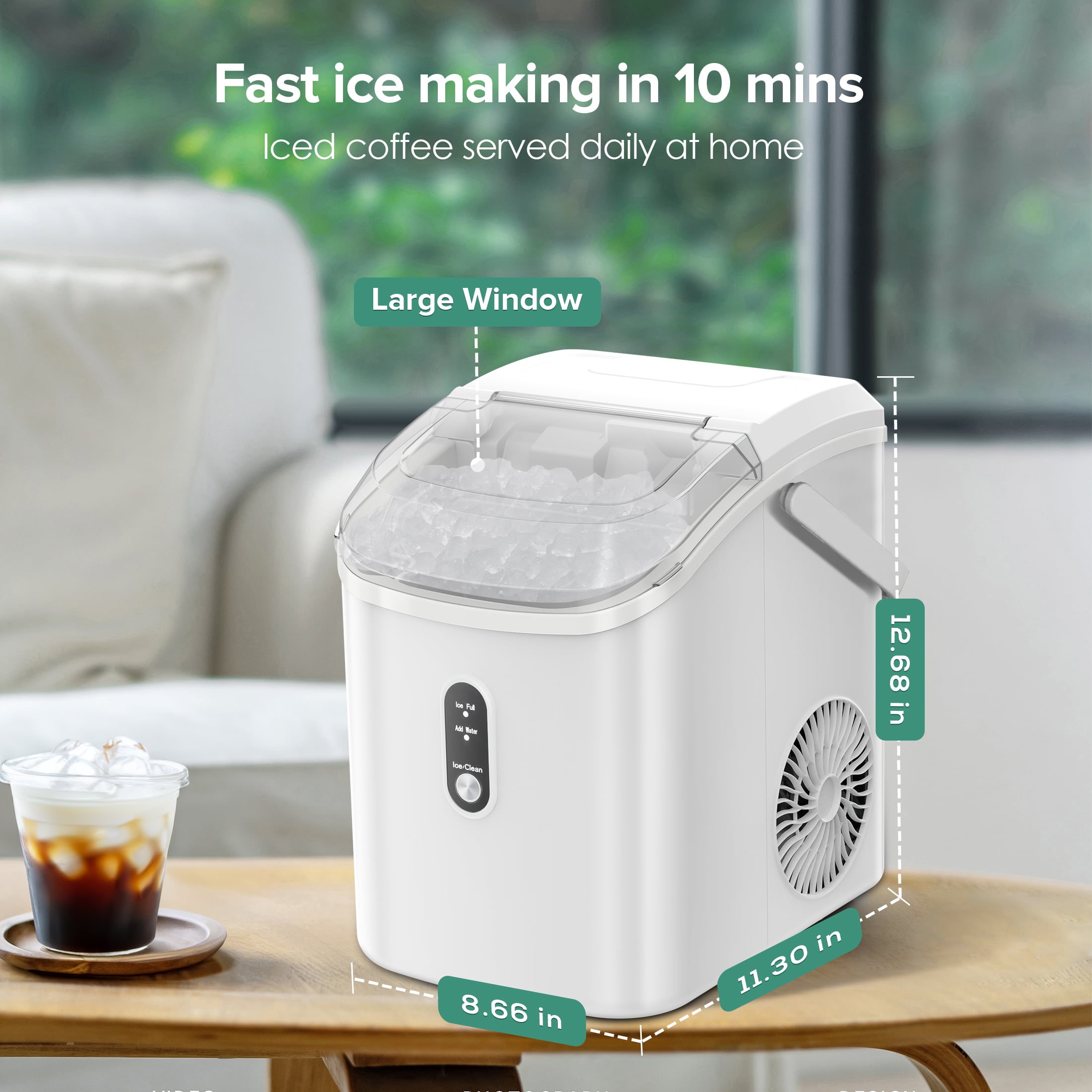 Fabricador de hielo de nugget o grava para mostrador o portátil que produce 34 libras de hielo por día (Blanco) Z580021