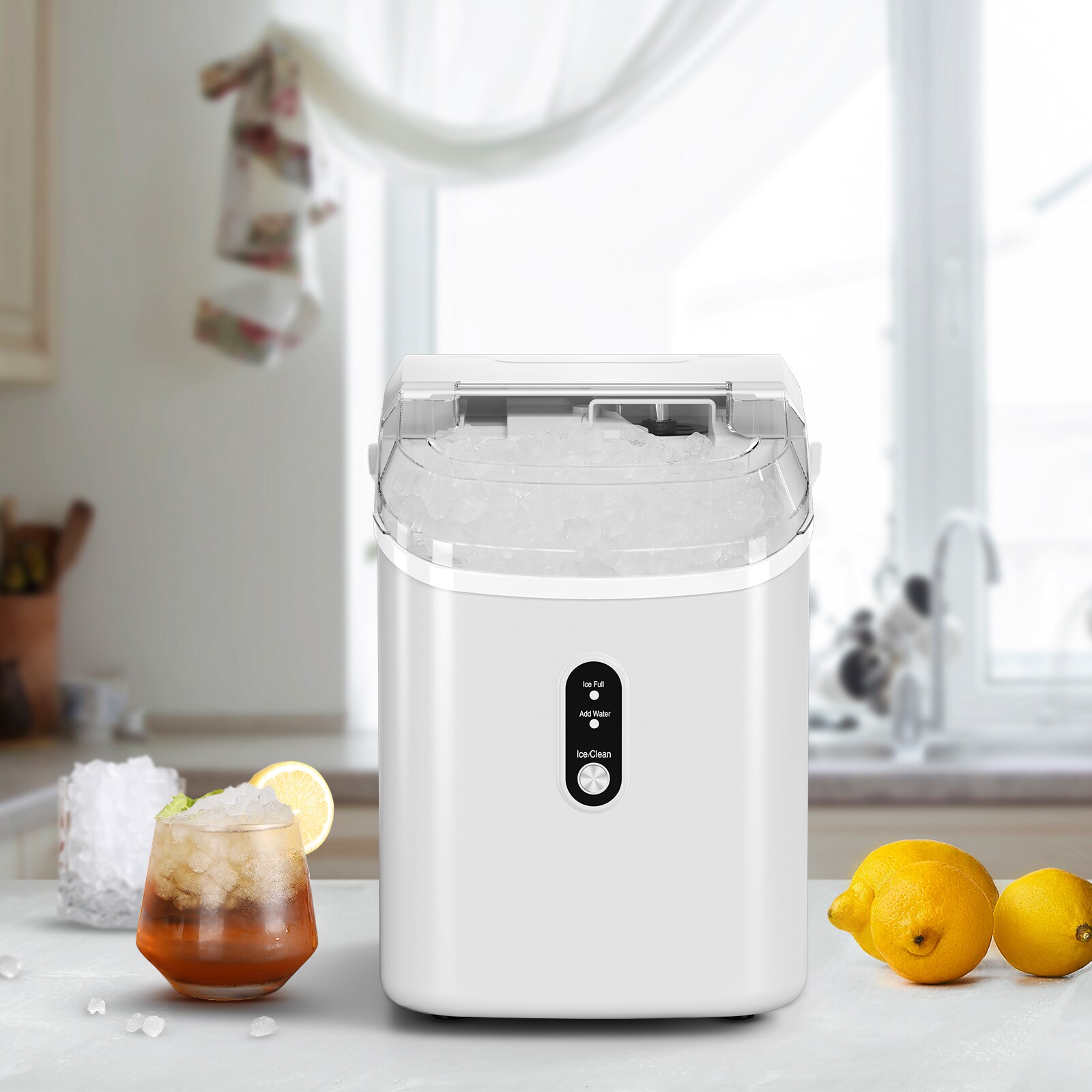 Fabricador de hielo de nugget o grava para mostrador o portátil que produce 34 libras de hielo por día (Blanco) Z580021
