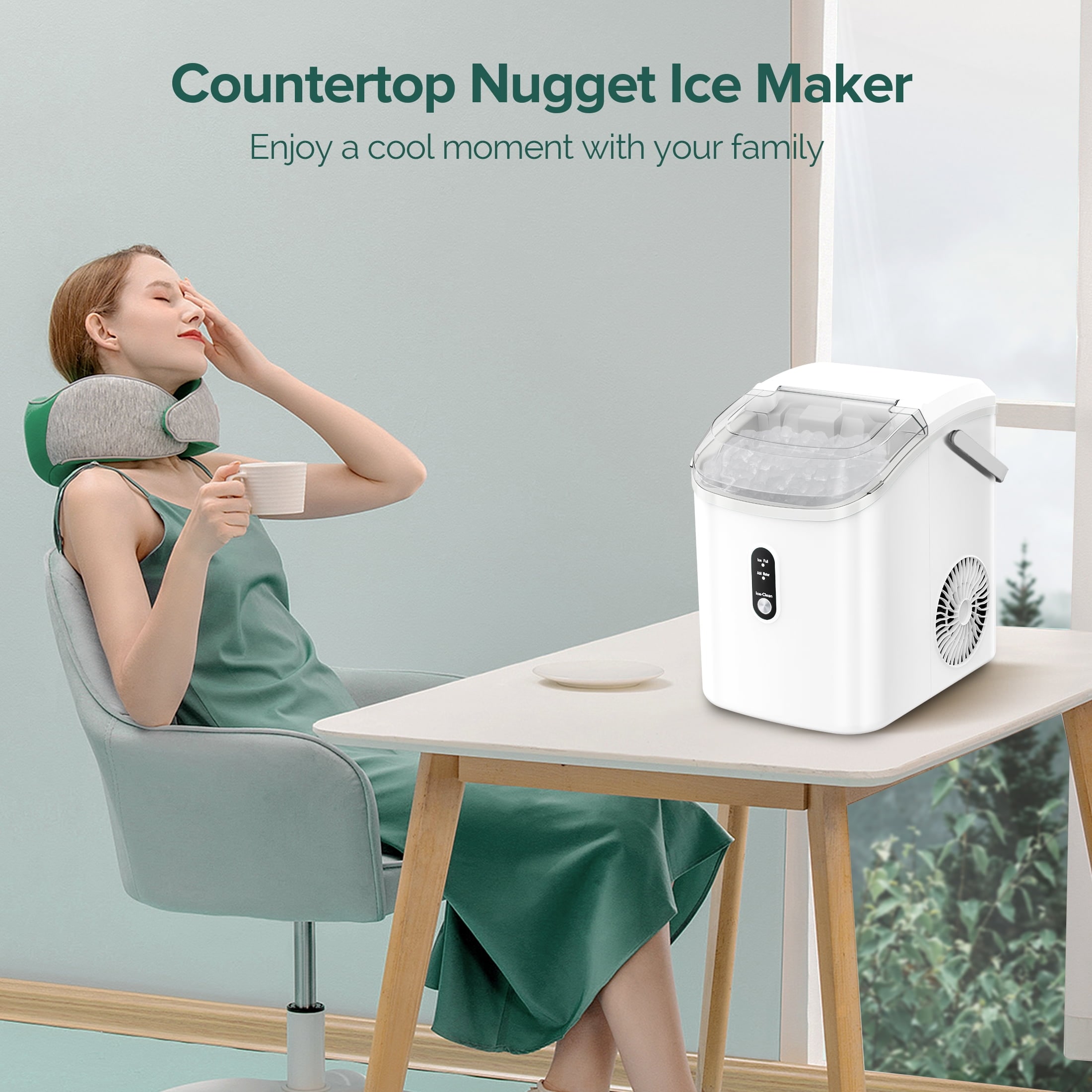 Fabricador de hielo de nugget o grava para mostrador o portátil que produce 34 libras de hielo por día (Blanco) Z580021