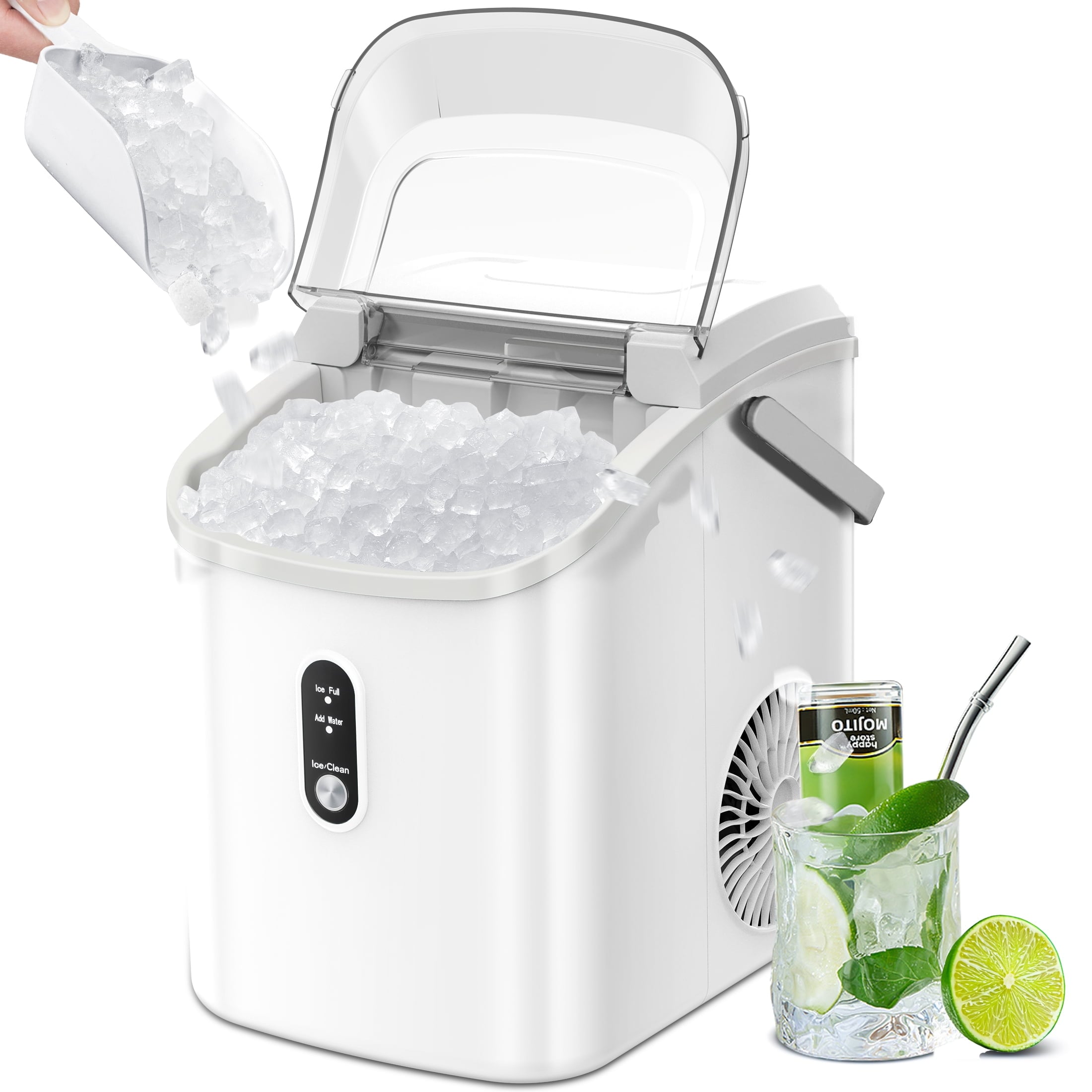 Fabricador de hielo de nugget o grava para mostrador o portátil que produce 34 libras de hielo por día (Blanco) Z580021
